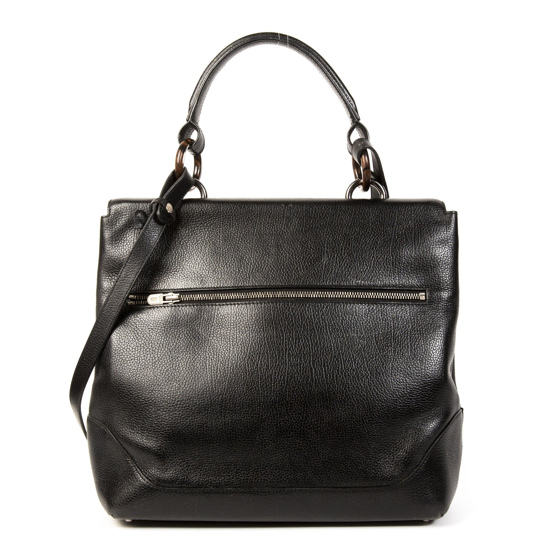Authentieke Tweedehands Delvaux Black Leather Silver Clasp Shoulder Bag juiste prijs veilig online shoppen luxe merken webshop winkelen Antwerpen België mode fashion