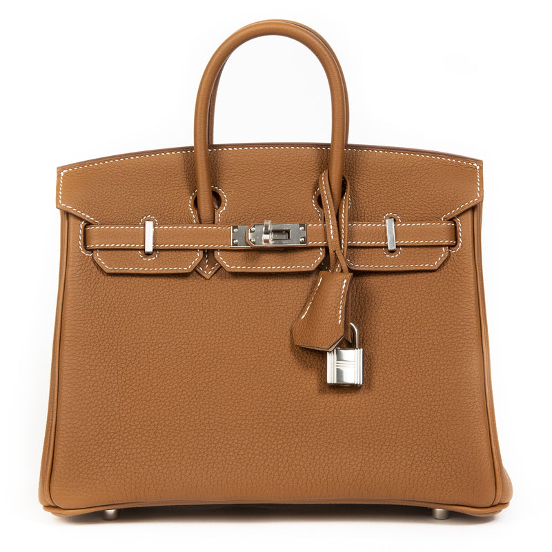 acheter en ligne seconde main Never Used Hermes Birkin 25 Gold & Craie Togo PHW