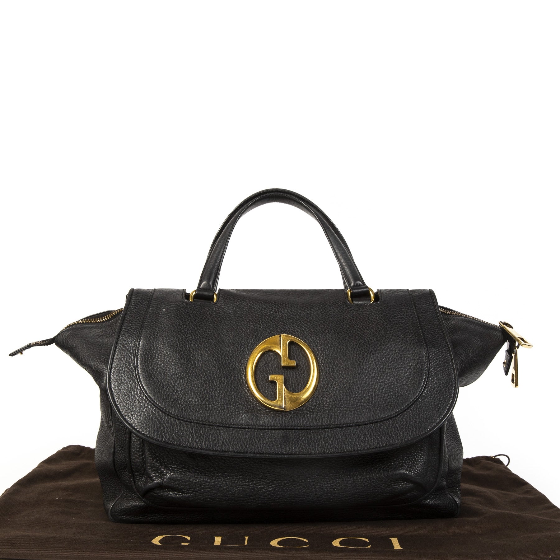 Gucci GG Zwartleren Tas Met Bovenhandvat