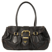 Authentieke tweedehands vintage Prada Black Gold Shouder Bag koop online webshop LabelLOV