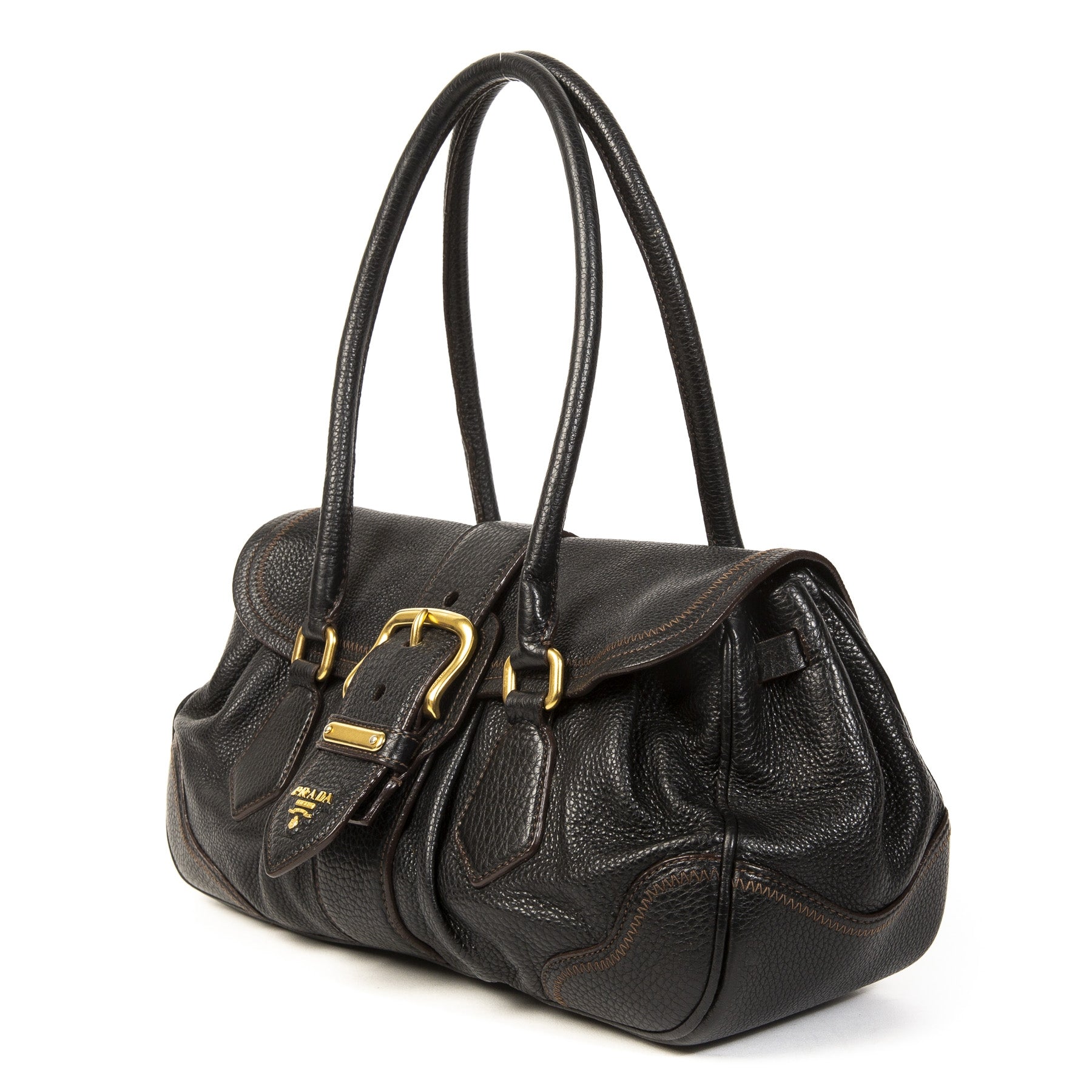 Authentic second-hand vintage Prada Black Gold Shouder Bag buy online webshop LabelLOV