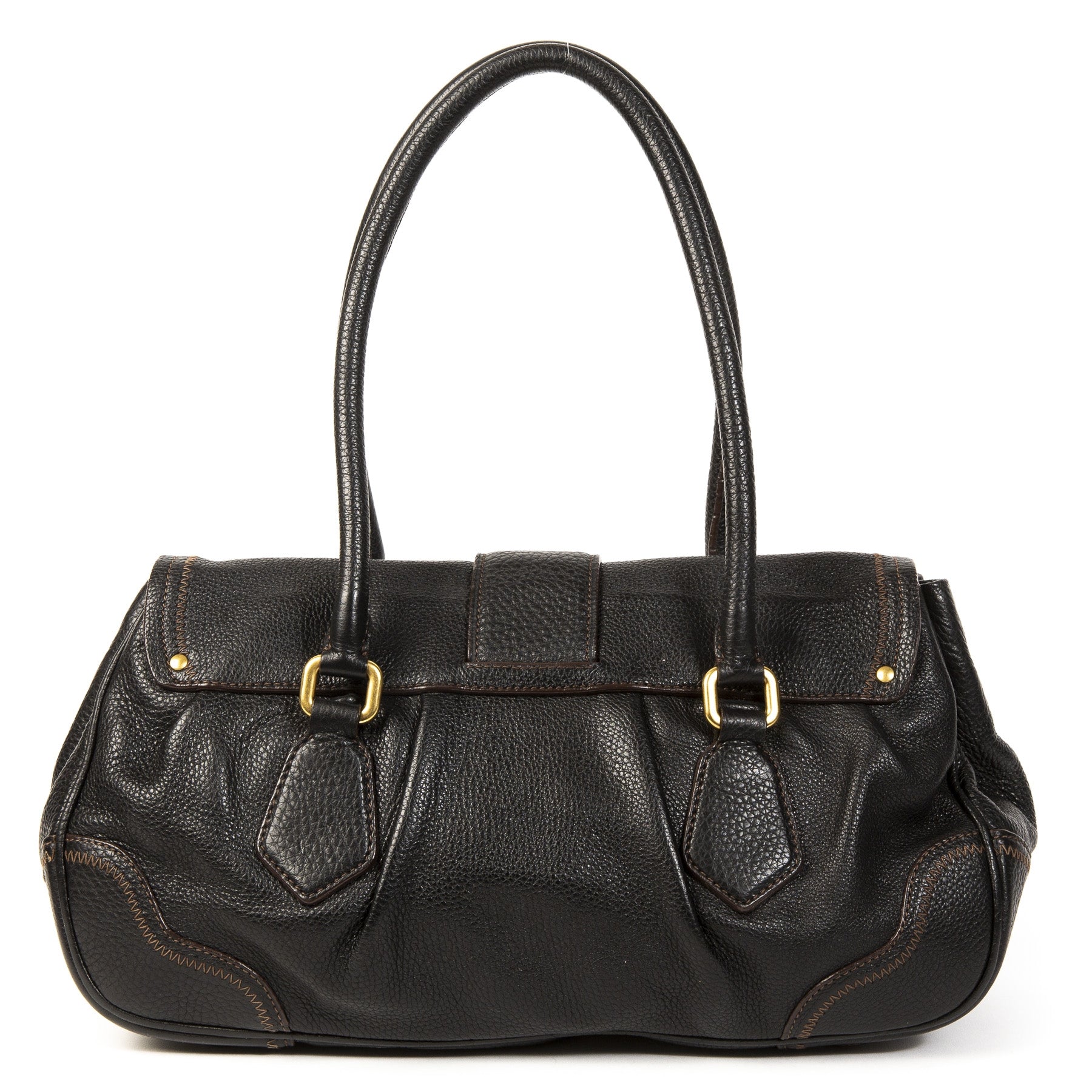 Authentic second-hand vintage Prada Black Gold Shouder Bag buy online webshop LabelLOV