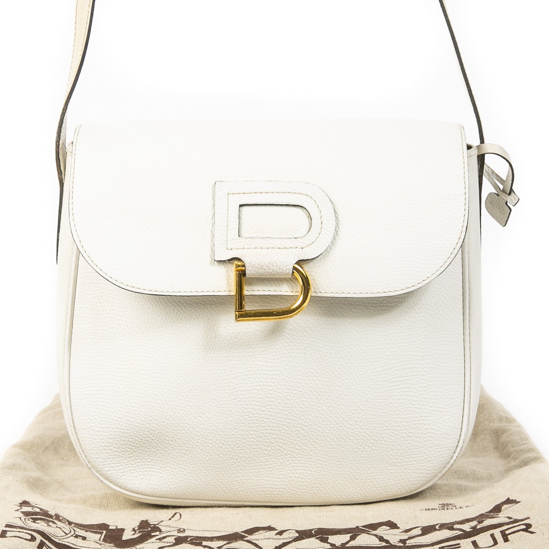 Authentieke Tweedehands Delvaux White Leather Gold D Crossbody Bag juiste prijs veilig online shoppen luxe merken webshop winkelen Antwerpen België mode fashion