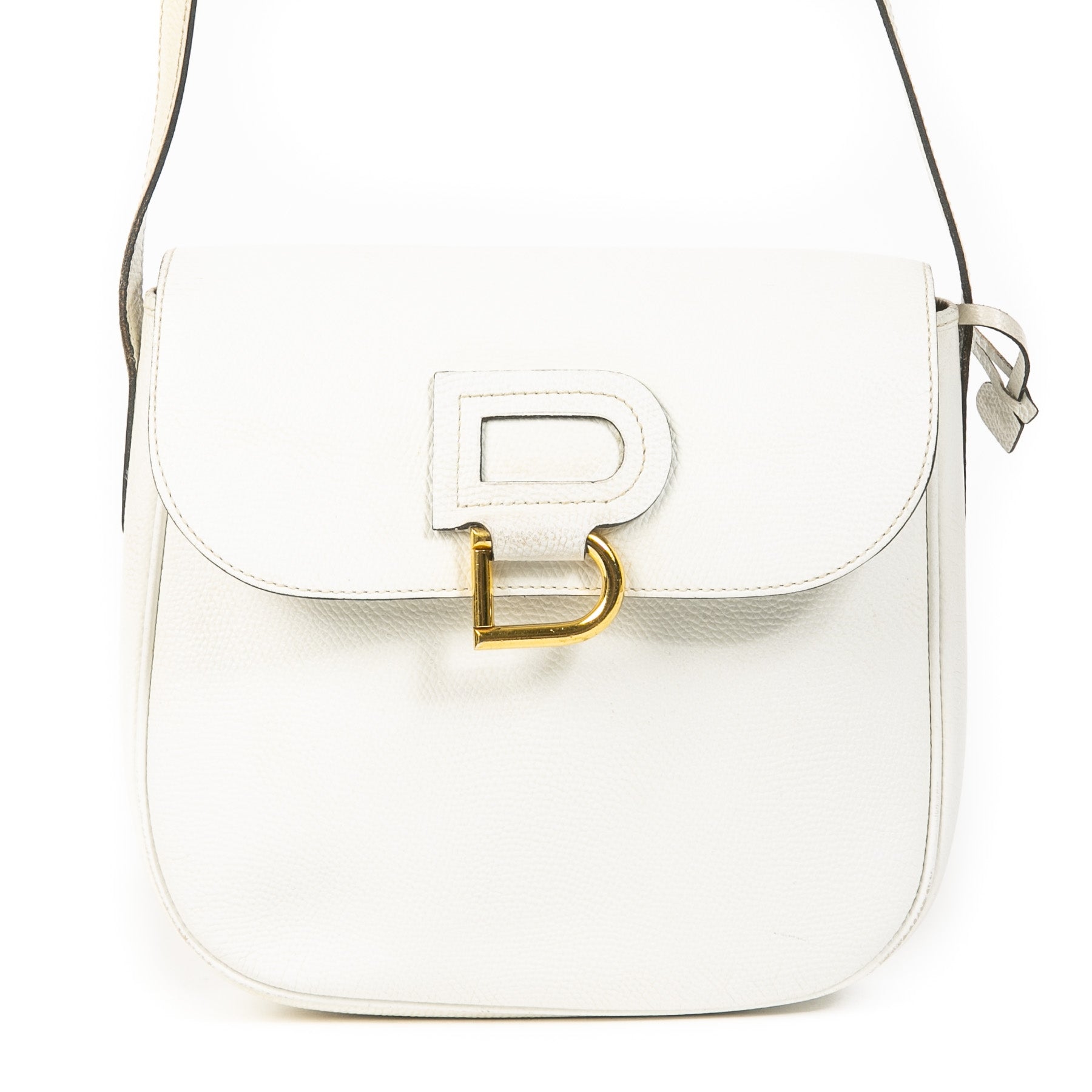 Authentieke Tweedehands Delvaux White Leather Gold D Crossbody Bag juiste prijs veilig online shoppen luxe merken webshop winkelen Antwerpen België mode fashion