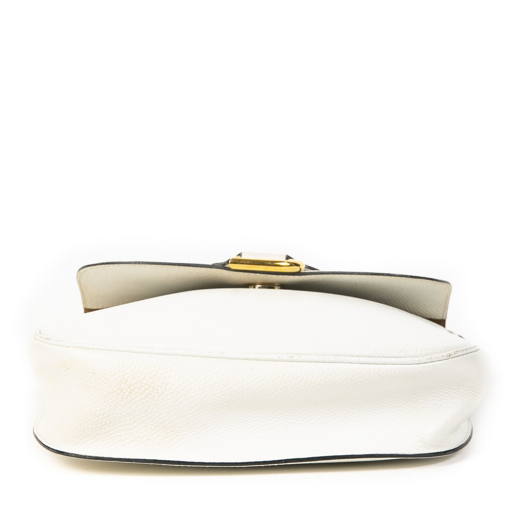 Authentieke Tweedehands Delvaux White Leather Gold D Crossbody Bag juiste prijs veilig online shoppen luxe merken webshop winkelen Antwerpen België mode fashion