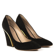 Authentieke Tweedehands Chloé Black Suede Gold-trimmed Pumps juiste prijs veilig online shoppen luxe merken webshop winkelen Antwerpen België mode fashion