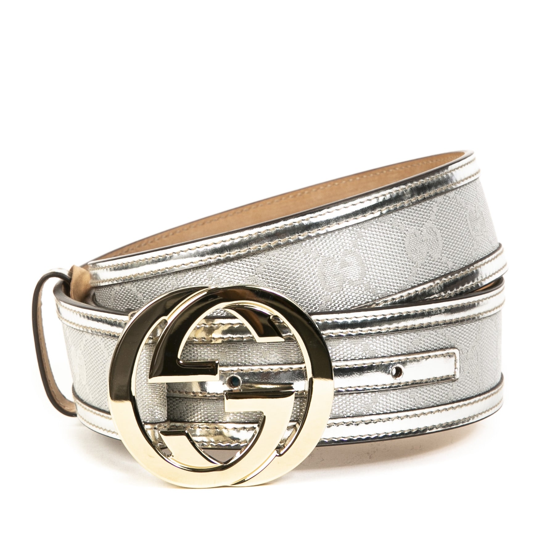 Authentic second-hand vintage Gucci GG Silver Monogram Belt - Size 85 buy online webshop LabelLOV