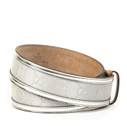 Authentieke tweedehands vintage Gucci GG Silver Monogram Belt - Size 85 koop online webshop LabelLOV