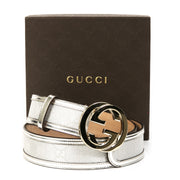 Authentique seconde main vintage Gucci GG Silver Monogram Belt - Size 85 achète en ligne webshop LabelLOV