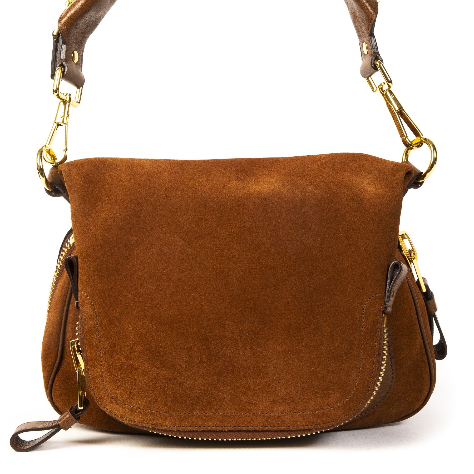 Authentieke Tweedehands Tom Ford Brown Suede Jennifer Shoulder Bag juiste prijs veilig online shoppen luxe merken webshop winkelen Antwerpen België mode fashion