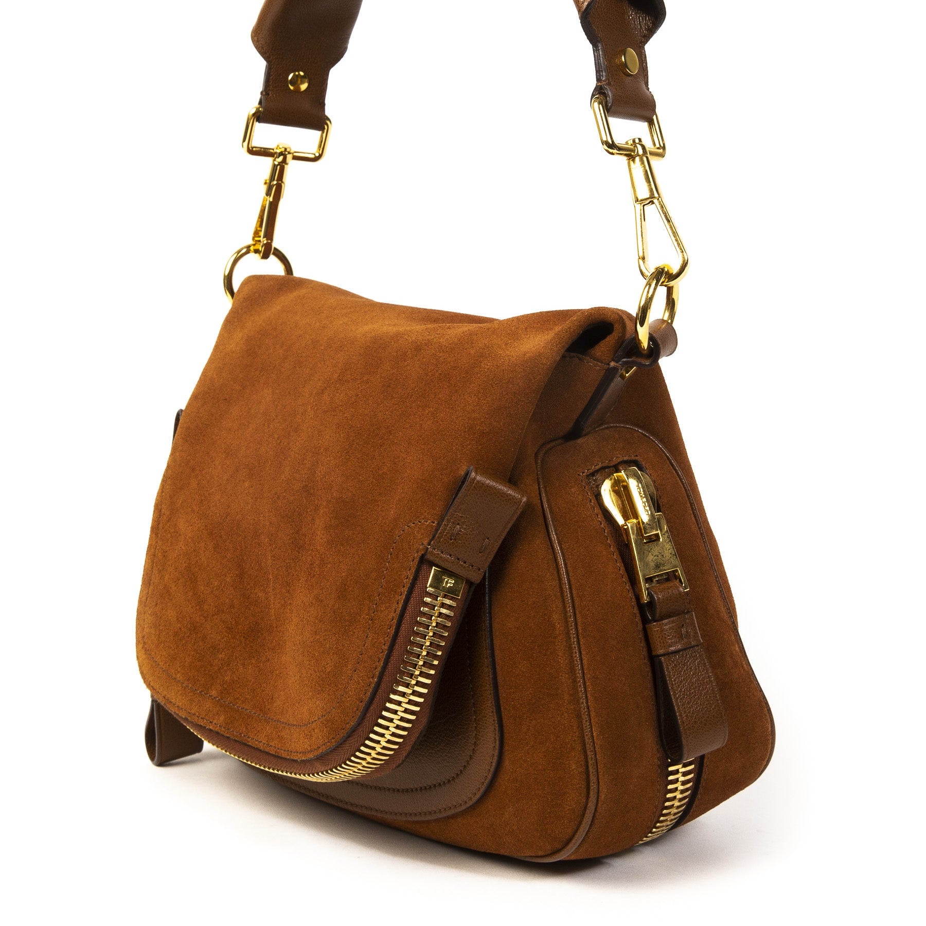 Authentieke Tweedehands Tom Ford Brown Suede Jennifer Shoulder Bag juiste prijs veilig online shoppen luxe merken webshop winkelen Antwerpen België mode fashion