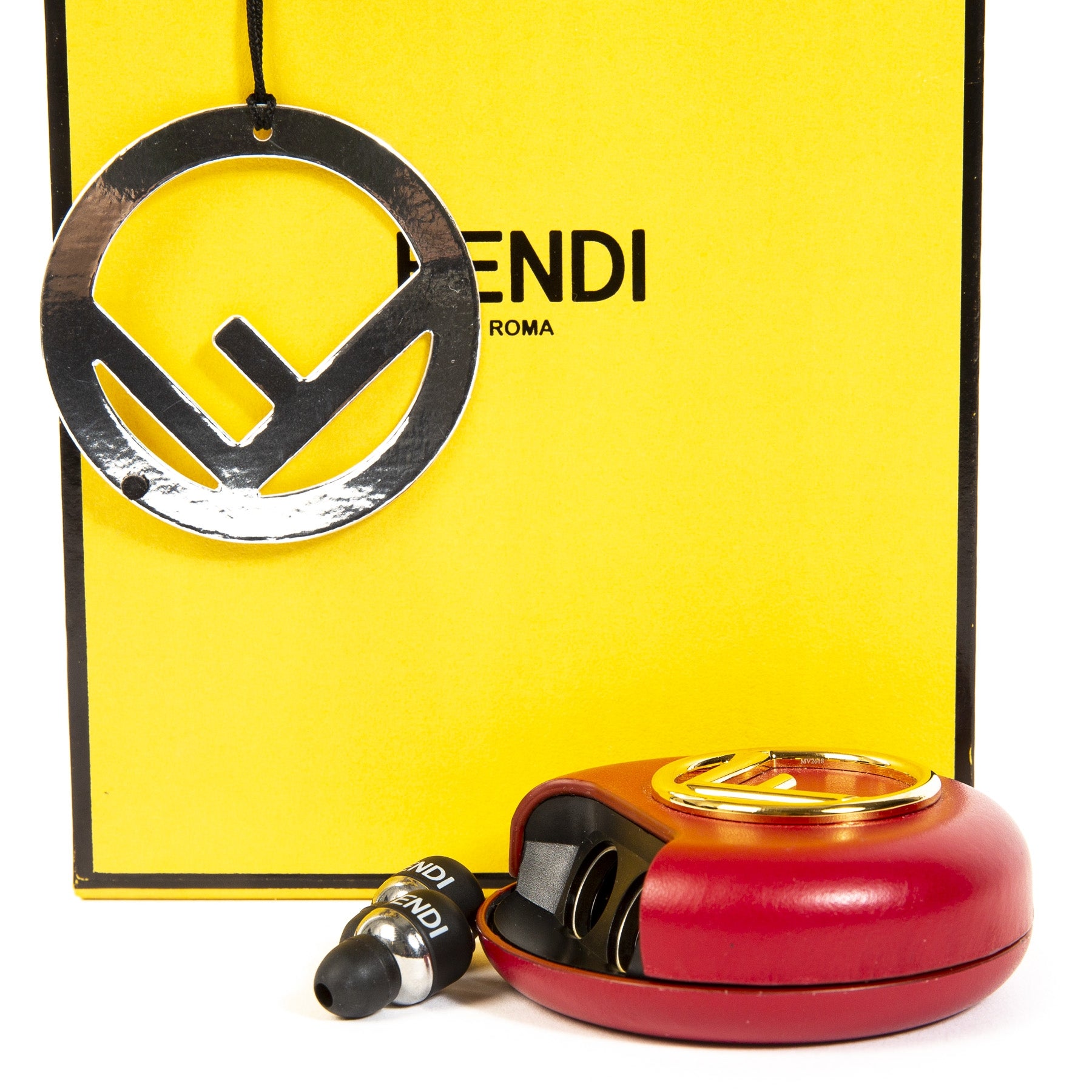 Buy this authentic second-hand Fendi Red Logo Embellished Wireless Earphones Earpods Tech Accessoryat online webshop LabelLOV.