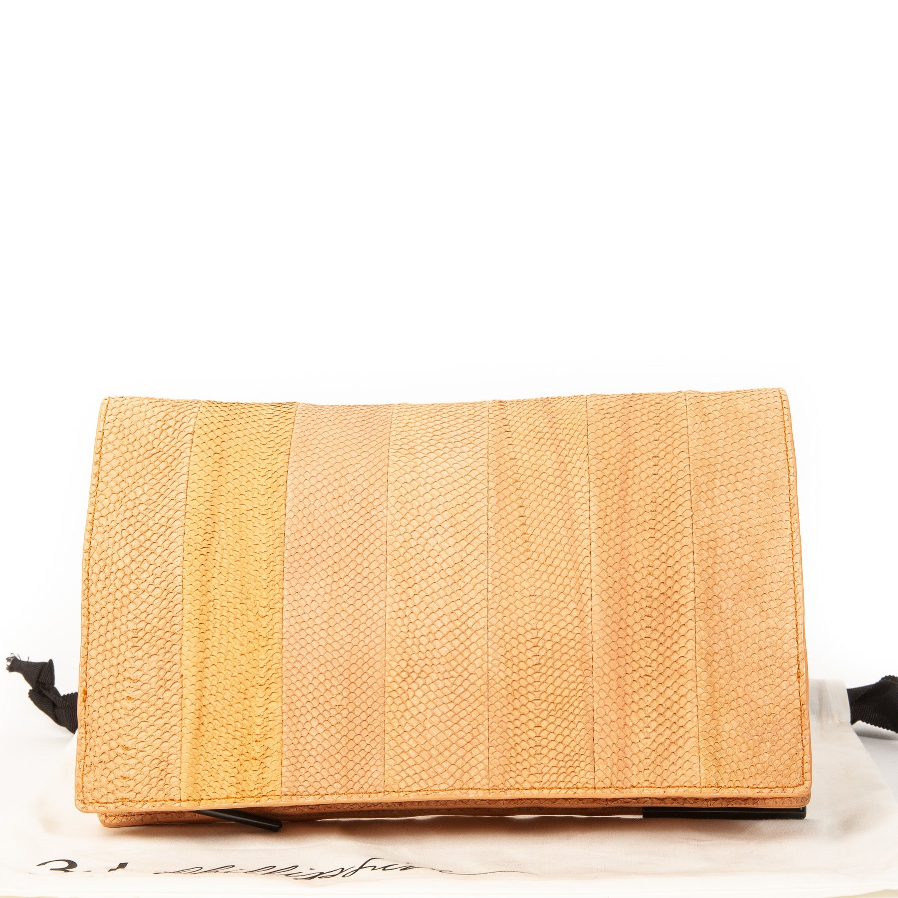 Authentieke Tweedehands Phillip Lim 3.1 Coral Pink Croco Leather Flap Clutch juiste prijs veilig online shoppen luxe merken webshop winkelen Antwerpen België mode fashion
