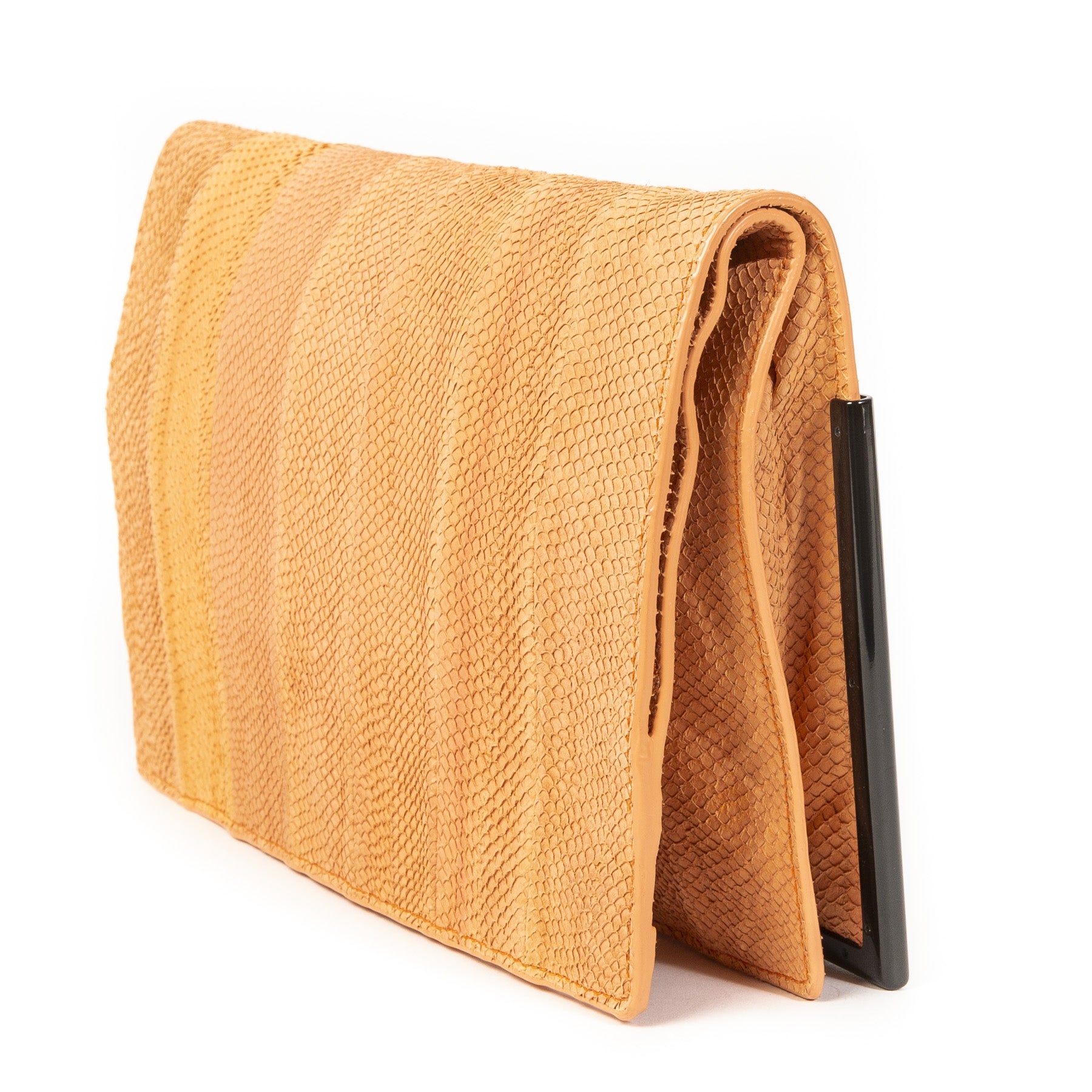 Authentieke Tweedehands Phillip Lim 3.1 Coral Pink Croco Leather Flap Clutch juiste prijs veilig online shoppen luxe merken webshop winkelen Antwerpen België mode fashion