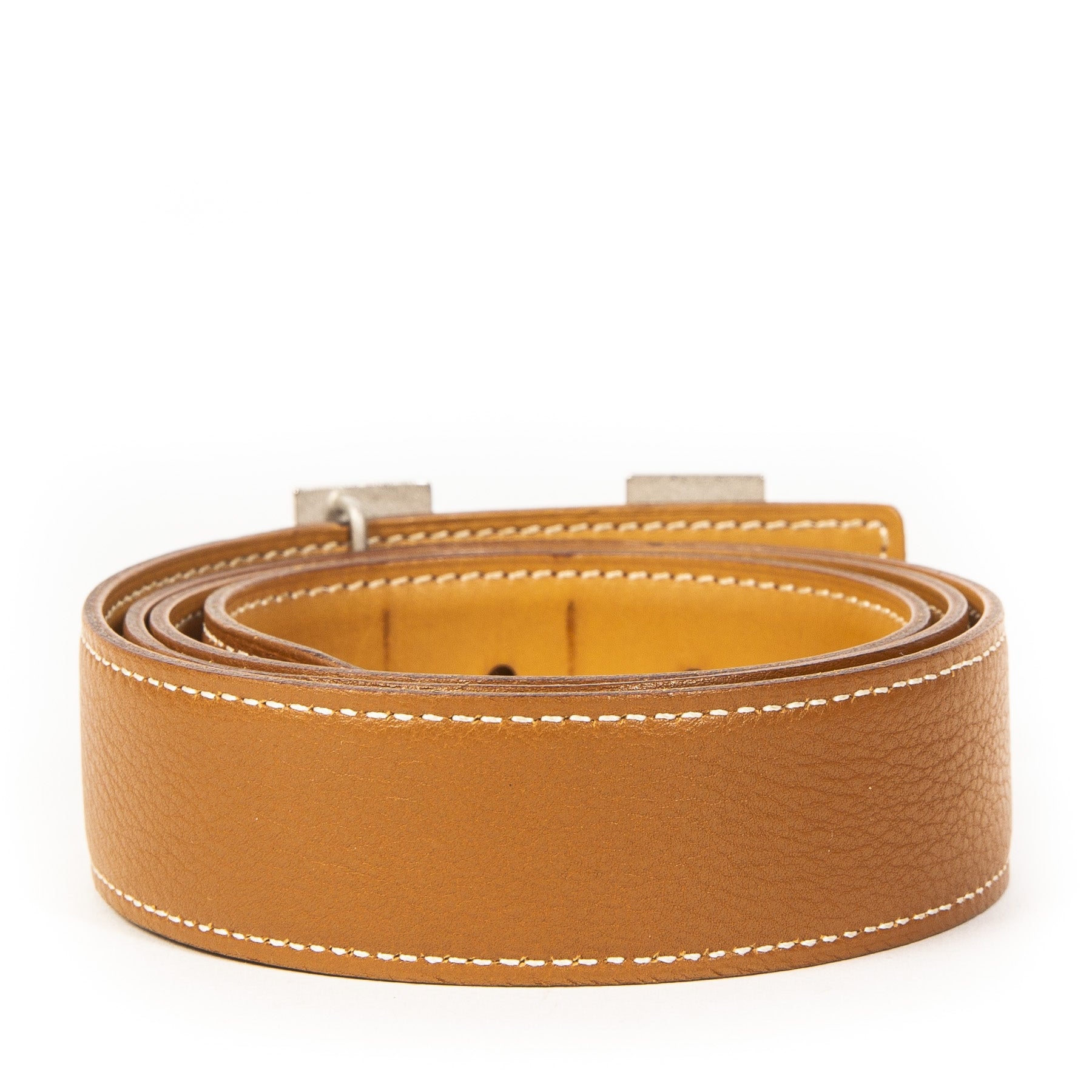 Authentieke Tweedehands Hermès Cognac H Leather Buckle Belt juiste prijs veilig online shoppen luxe merken webshop winkelen Antwerpen België mode fashion