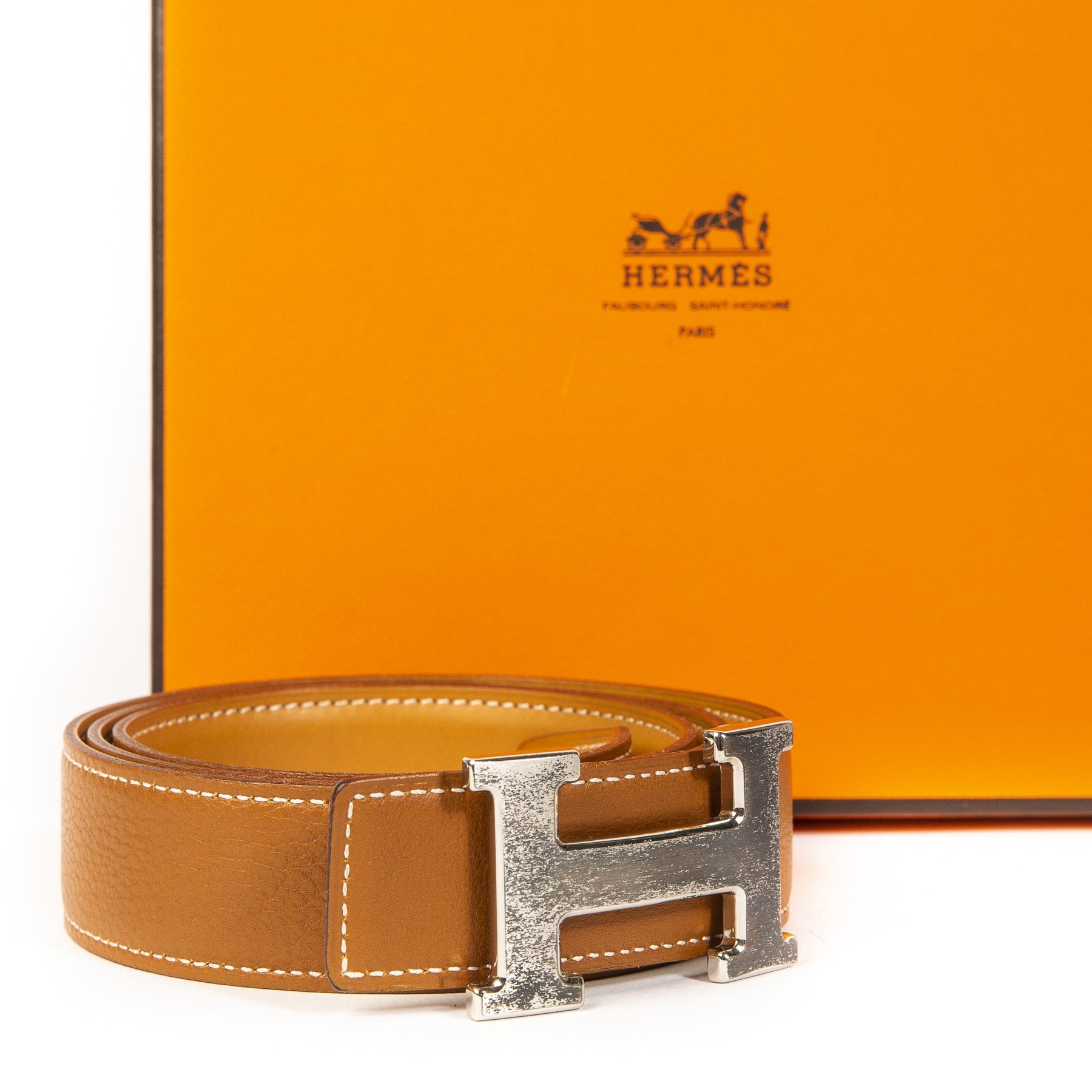 Authentieke Tweedehands Hermès Cognac H Leather Buckle Belt juiste prijs veilig online shoppen luxe merken webshop winkelen Antwerpen België mode fashion