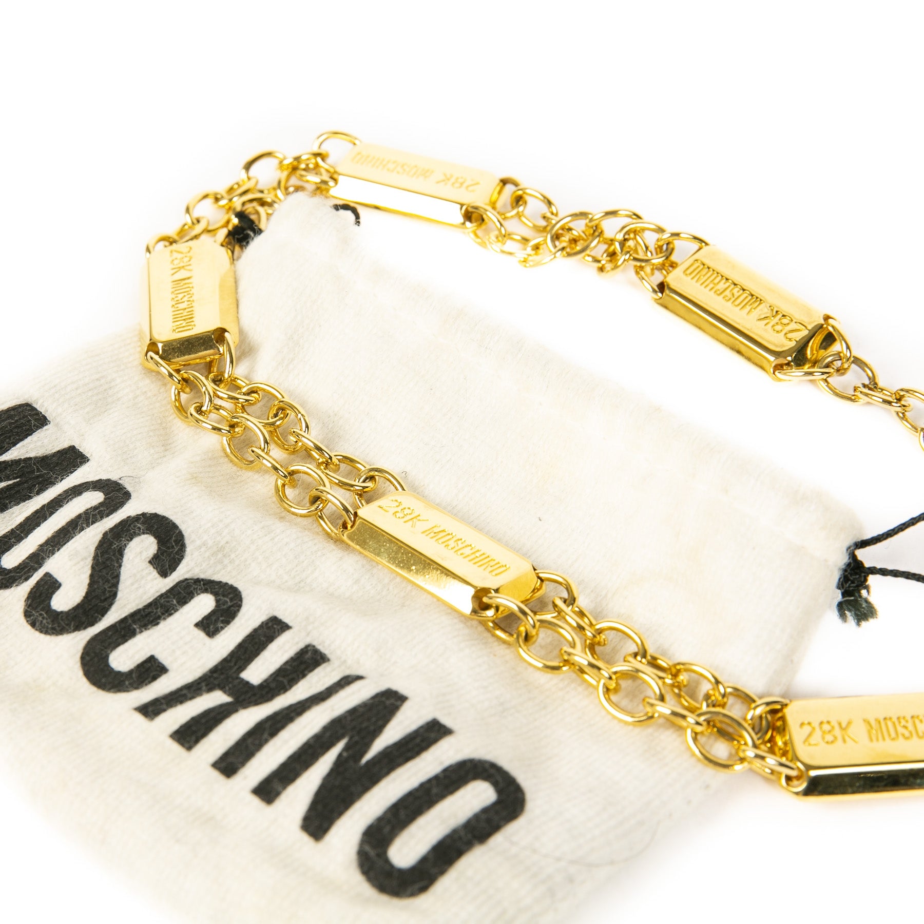 Authentique seconde main vintage Moschino Gold Bar Chain Belt achète en ligne webshop LabelLOV