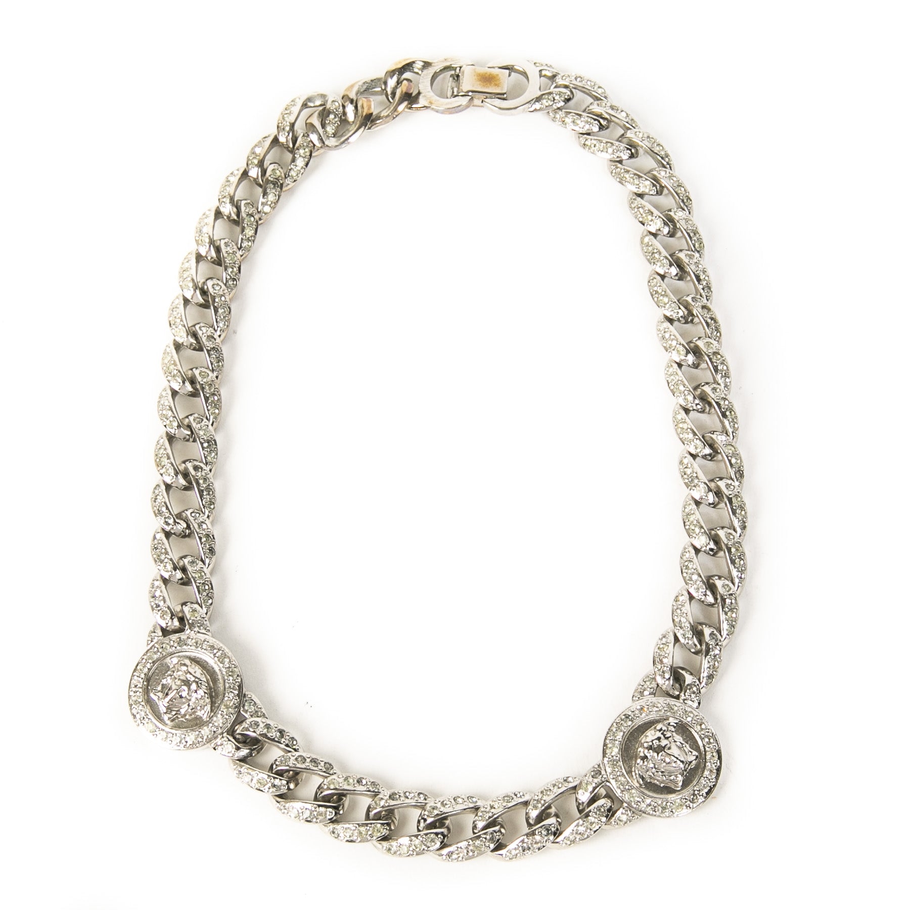 Authentic second-hand vintage Versace Silver Medusa Necklace buy online webshop LabelLOV