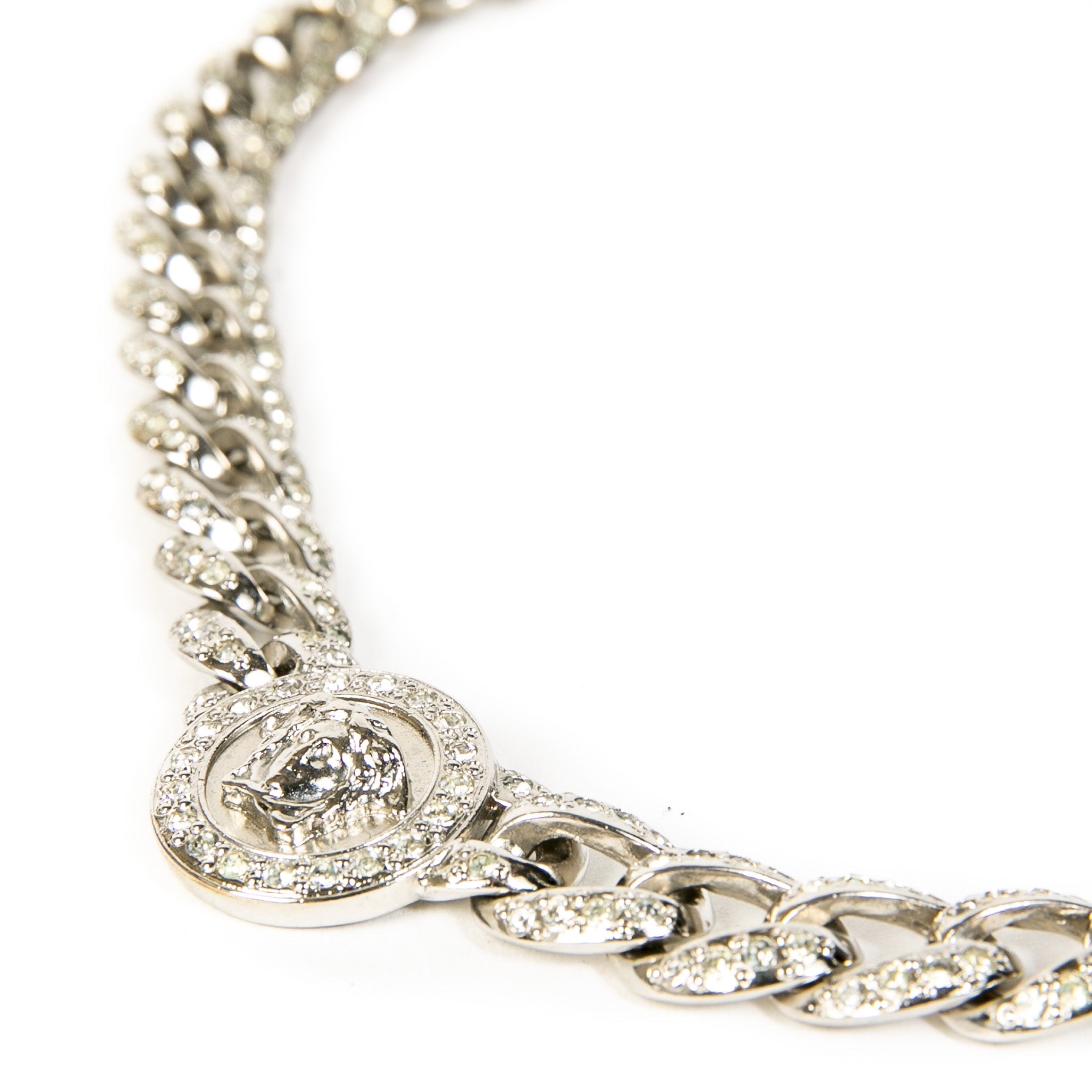 Authentieke tweedehands vintage Versace Silver Medusa Necklace koop online webshop LabelLOV