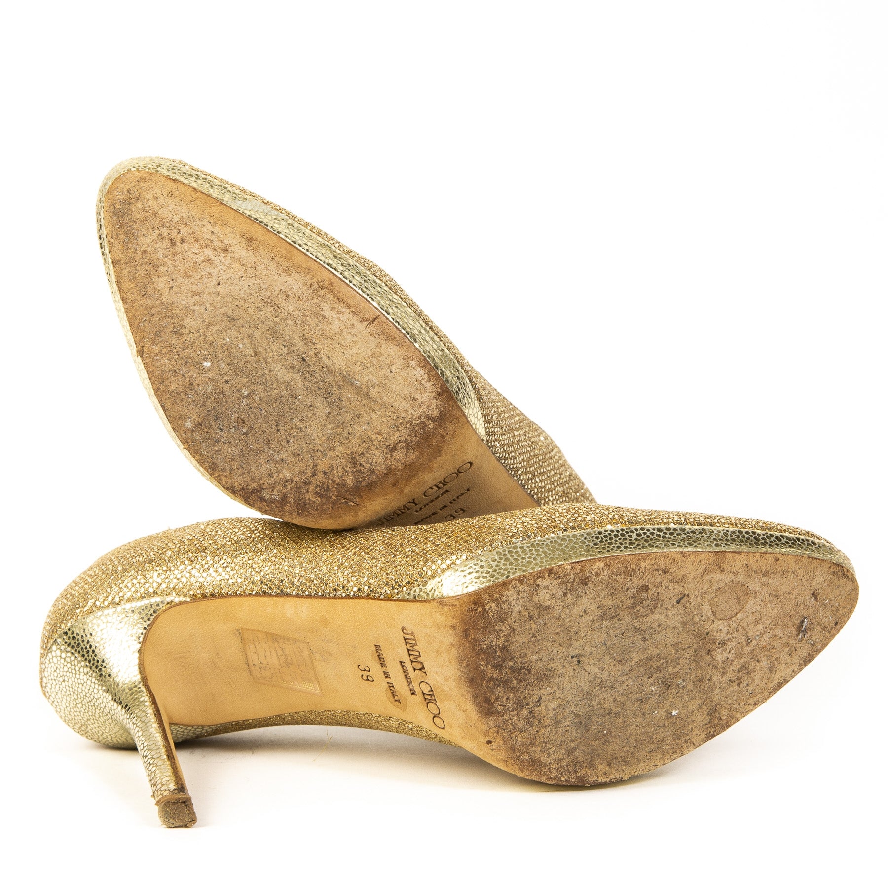 Authentieke Tweedehands Jimmy Choo Gold Glitter Pumps juiste prijs veilig online shoppen luxe merken webshop winkelen Antwerpen België mode fashion
