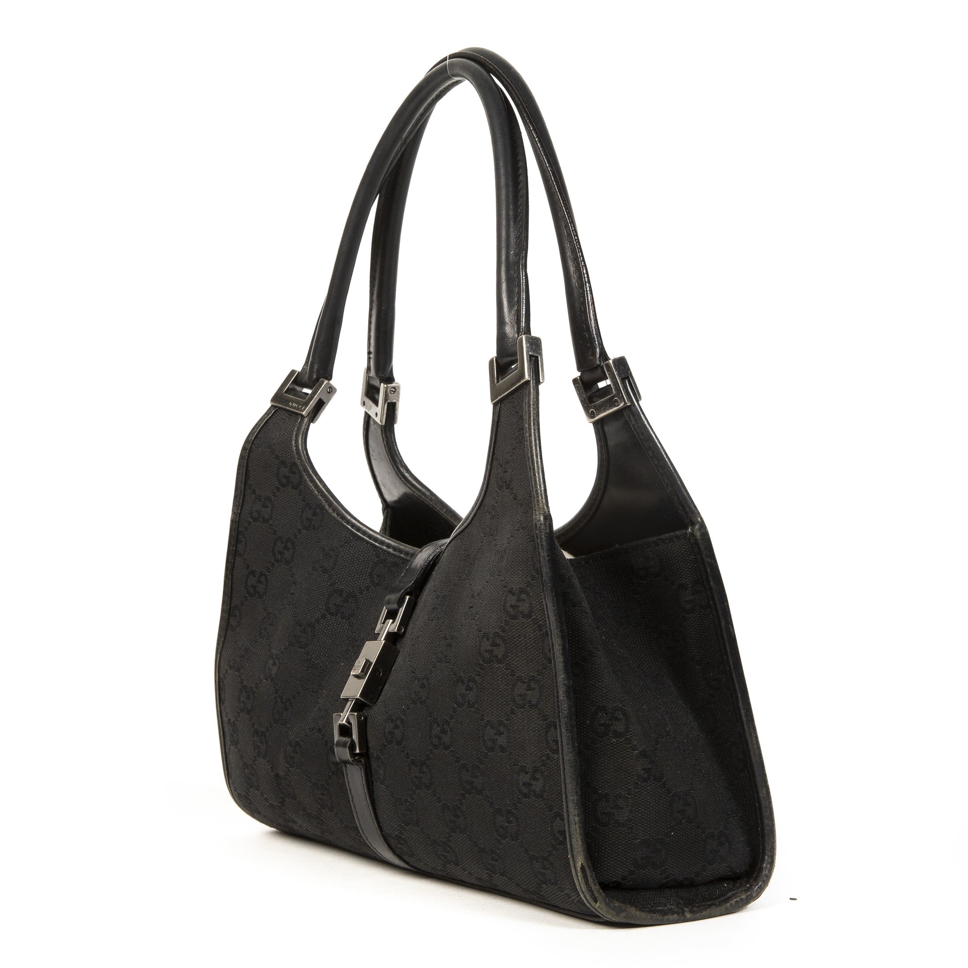 Gucci Black GG Monogram Fabric Shoulder Bag