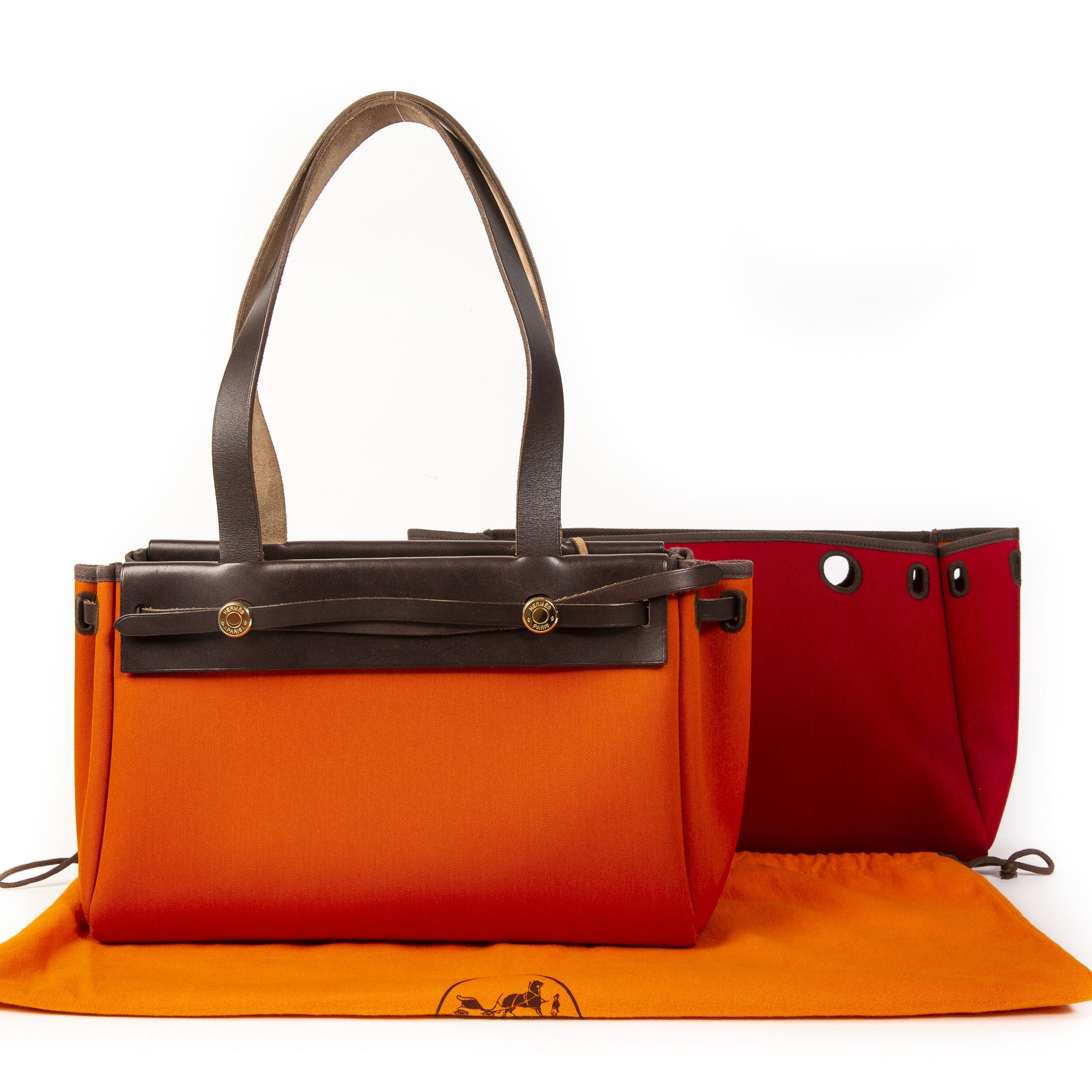 Authentique seconde main vintage Hermès Orange Red Herbag Cabas achète en ligne webshop LabelLOV
