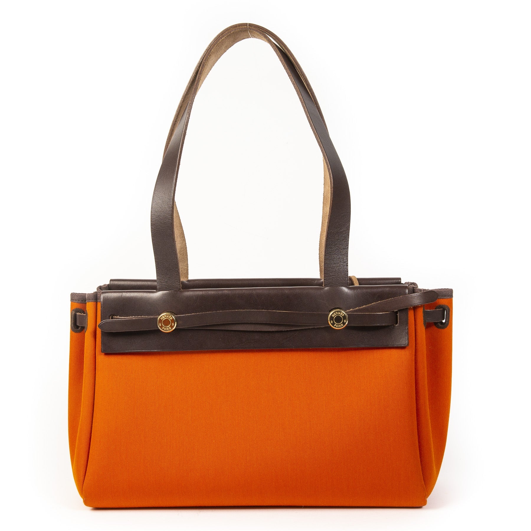 Authentic second-hand vintage Hermès Orange Red Herbag Cabas buy online webshop LabelLOV