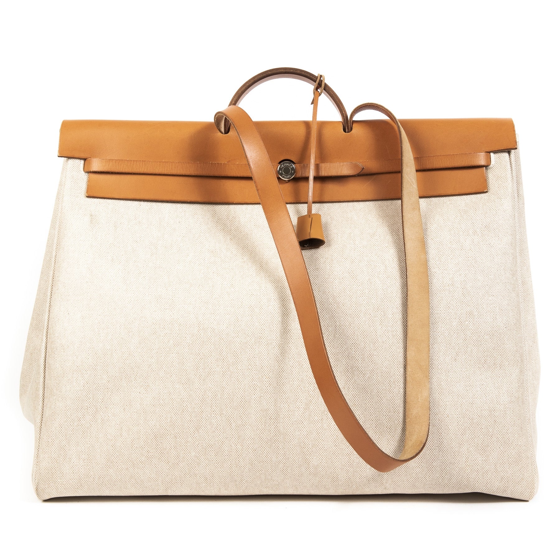 Hermès Herbag Travel Bag Beige Canvas and Gold Leather 2 in 1.