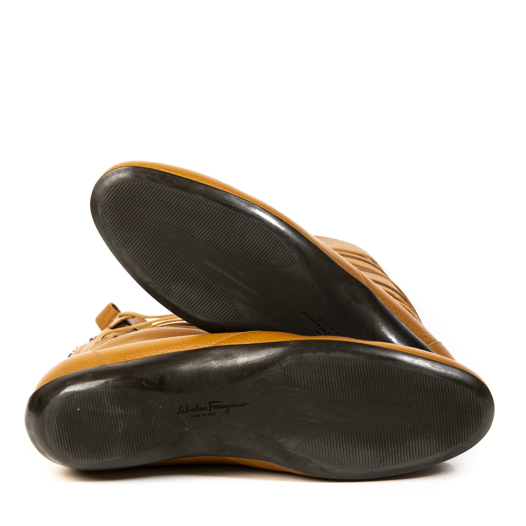 Authentieke Tweedehands Salvatore Ferragamo Cognac Leather Boots juiste prijs veilig online shoppen luxe merken webshop winkelen Antwerpen België mode fashion