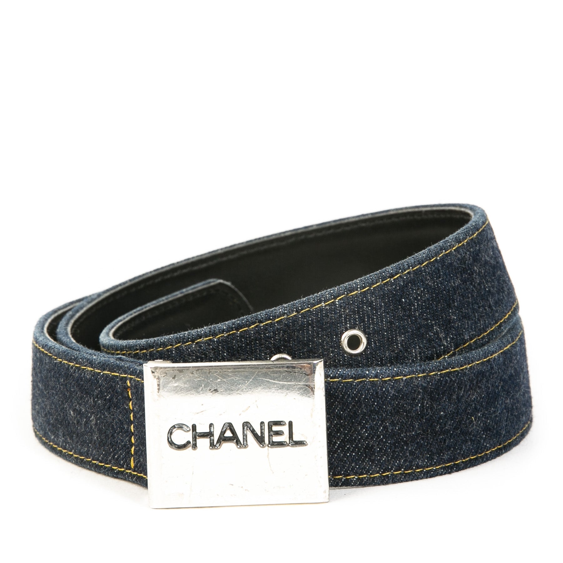Authentic second-hand vintage Chanel Denim Belt buy online webshop LabelLOV