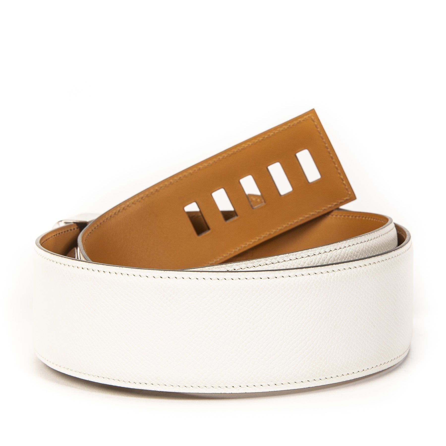 Authentieke Tweedehands Rare Hermès White Collier De Chien Belt juiste prijs veilig online shoppen luxe merken webshop winkelen Antwerpen België mode fashion