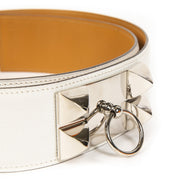 Authentieke Tweedehands Rare Hermès White Collier De Chien Belt juiste prijs veilig online shoppen luxe merken webshop winkelen Antwerpen België mode fashion