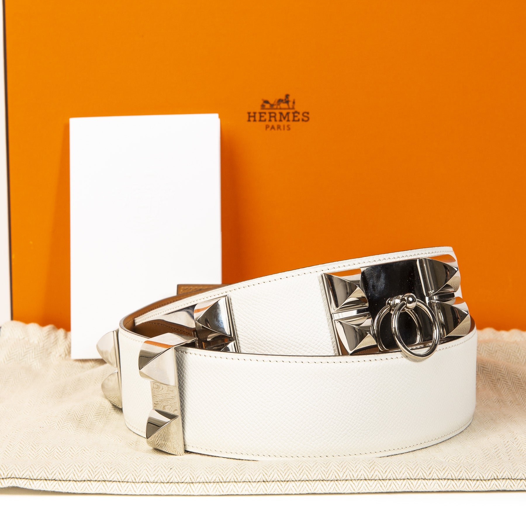 Authentieke Tweedehands Rare Hermès White Collier De Chien Belt juiste prijs veilig online shoppen luxe merken webshop winkelen Antwerpen België mode fashion