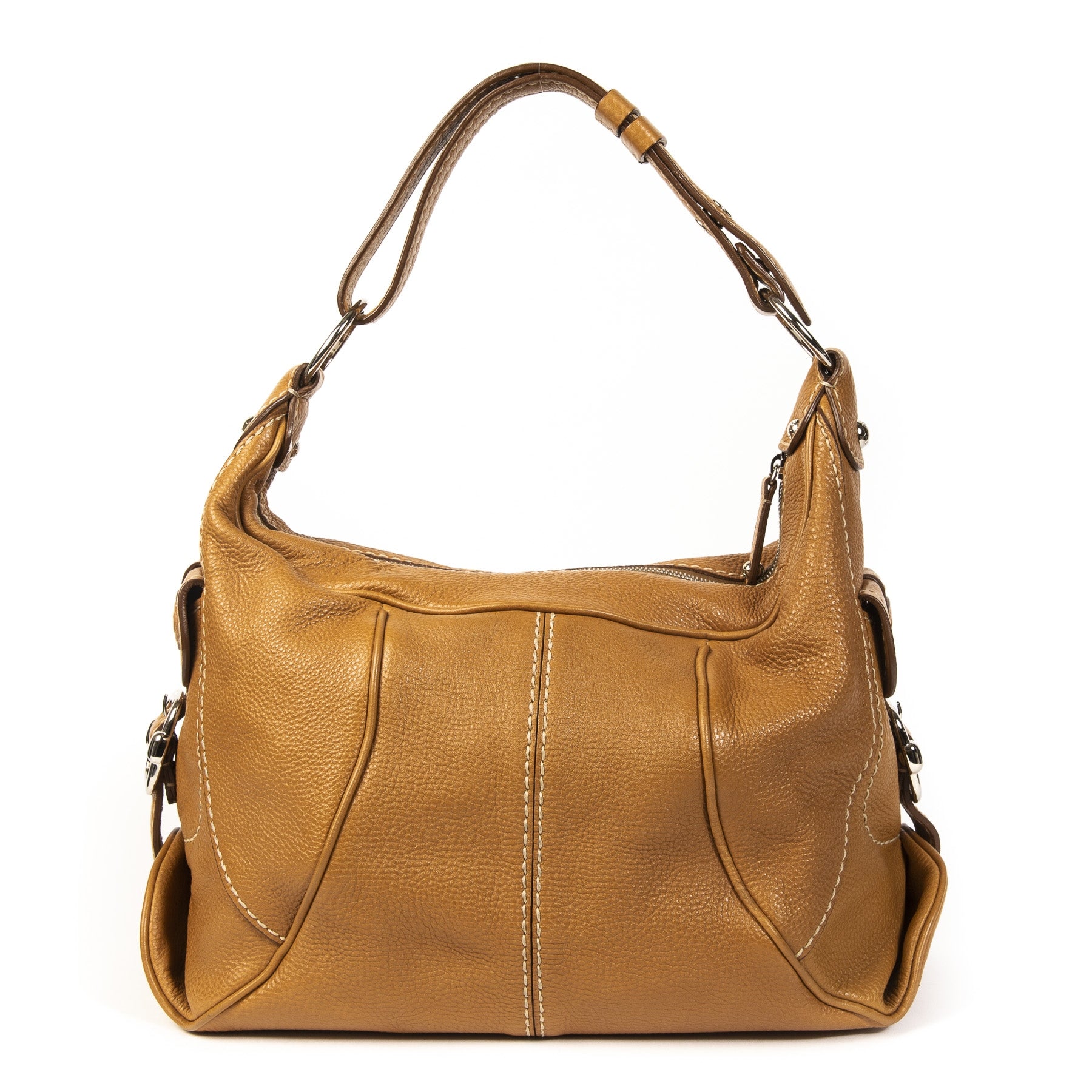 Authentieke Tweedehands Tods Camel Shoulder Bag juiste prijs veilig online shoppen luxe merken webshop winkelen Antwerpen België mode fashion