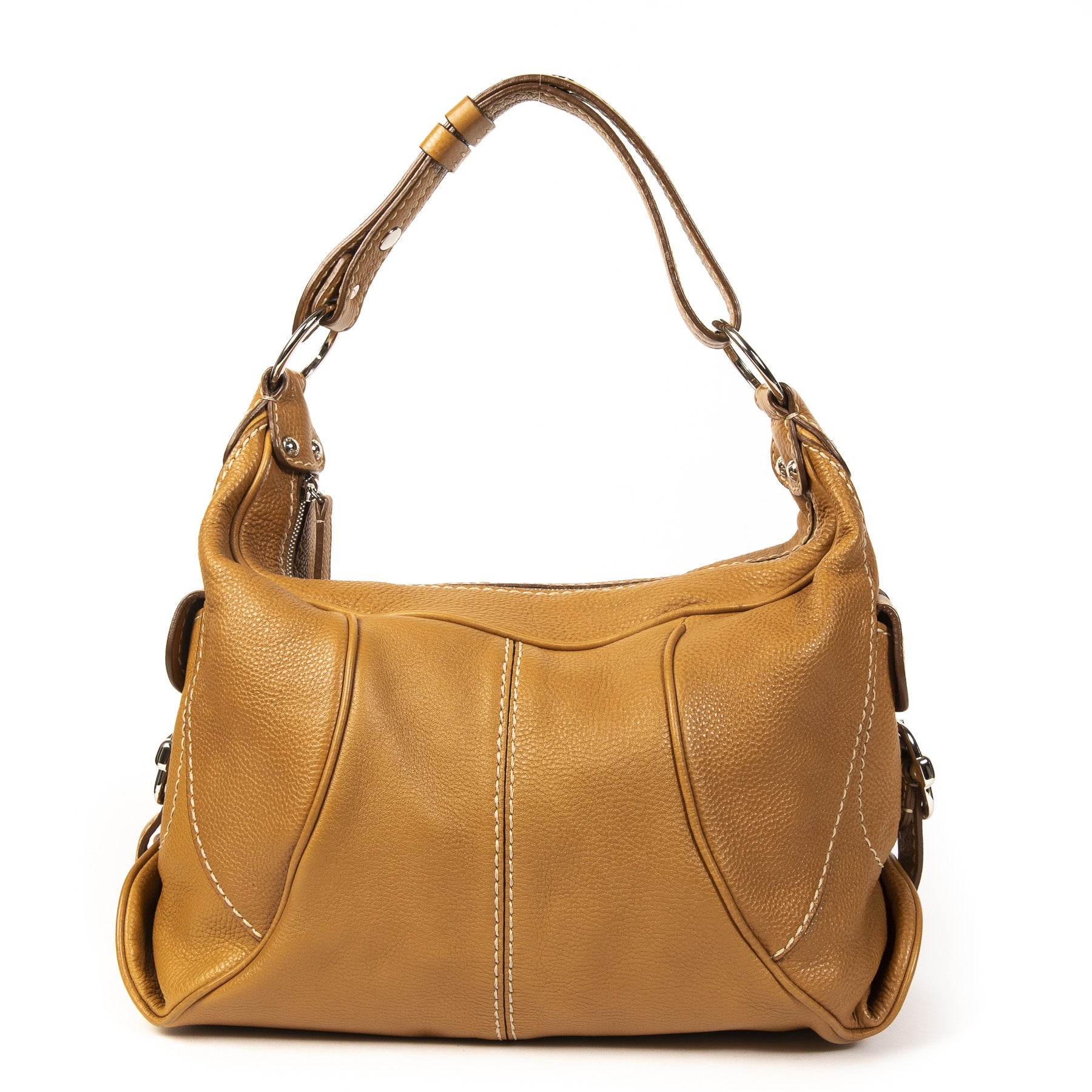 Authentieke Tweedehands Tods Camel Shoulder Bag juiste prijs veilig online shoppen luxe merken webshop winkelen Antwerpen België mode fashion