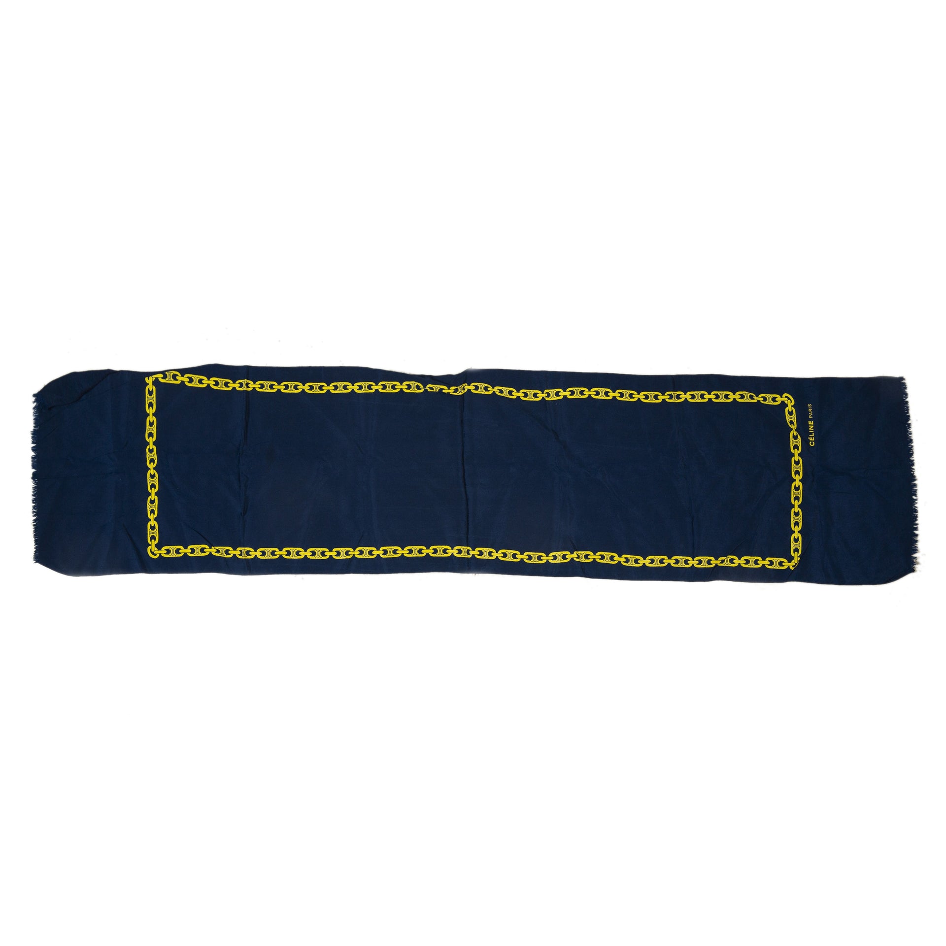 Koop deze authentieke tweedehands vintage Celine Blue Chain Printed Scarf bij online webshop LabelLOV.