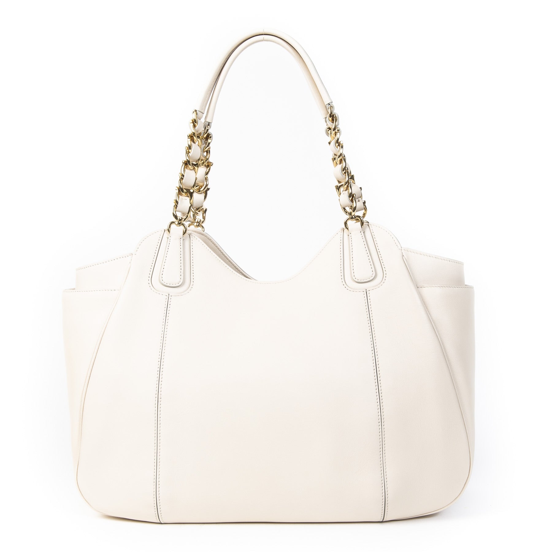 Authentieke Tweedehands Salvatore Ferragamo White Chain Tote Bag juiste prijs veilig online shoppen luxe merken webshop winkelen Antwerpen België mode fashion