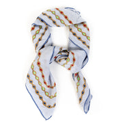 Buy this authentic second-hand vintage Chanel Baby Blue Gem Printed Scarf at online webshop LabelLOV. Safe and secure shopping
