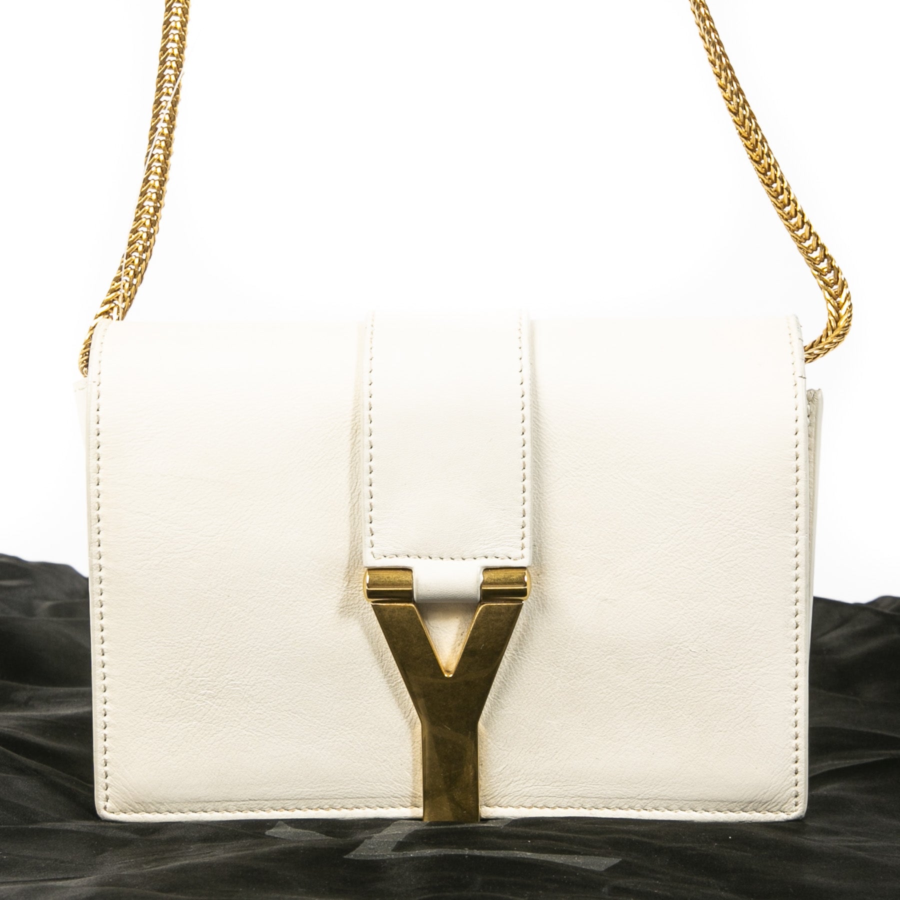 Authentieke Tweedehands Yves Saint Laurent White Leather Shoulder Bag juiste prijs veilig online shoppen luxe merken webshop winkelen Antwerpen België mode fashion