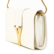 Authentieke Tweedehands Yves Saint Laurent White Leather Shoulder Bag juiste prijs veilig online shoppen luxe merken webshop winkelen Antwerpen België mode fashion