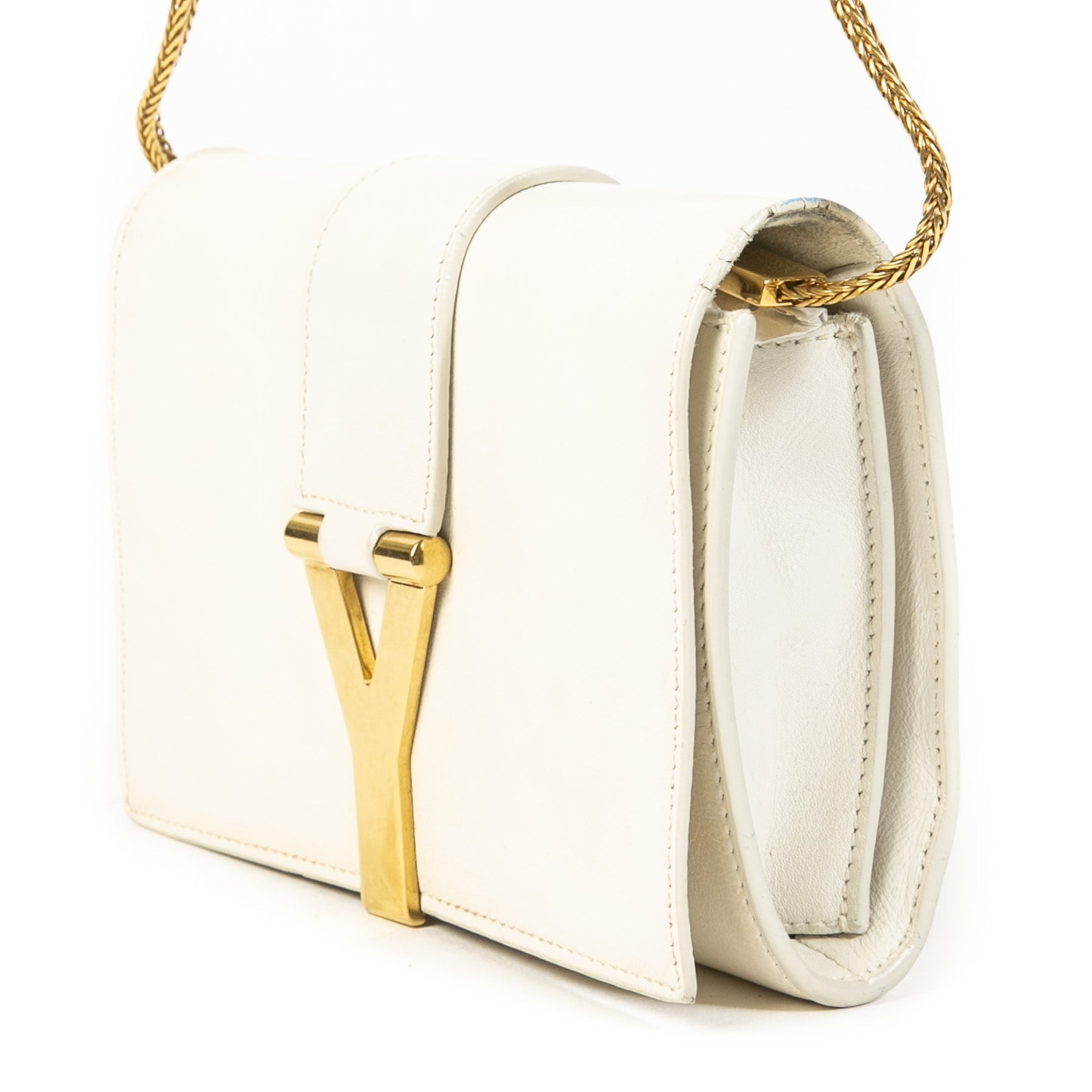 Authentieke Tweedehands Yves Saint Laurent White Leather Shoulder Bag juiste prijs veilig online shoppen luxe merken webshop winkelen Antwerpen België mode fashion