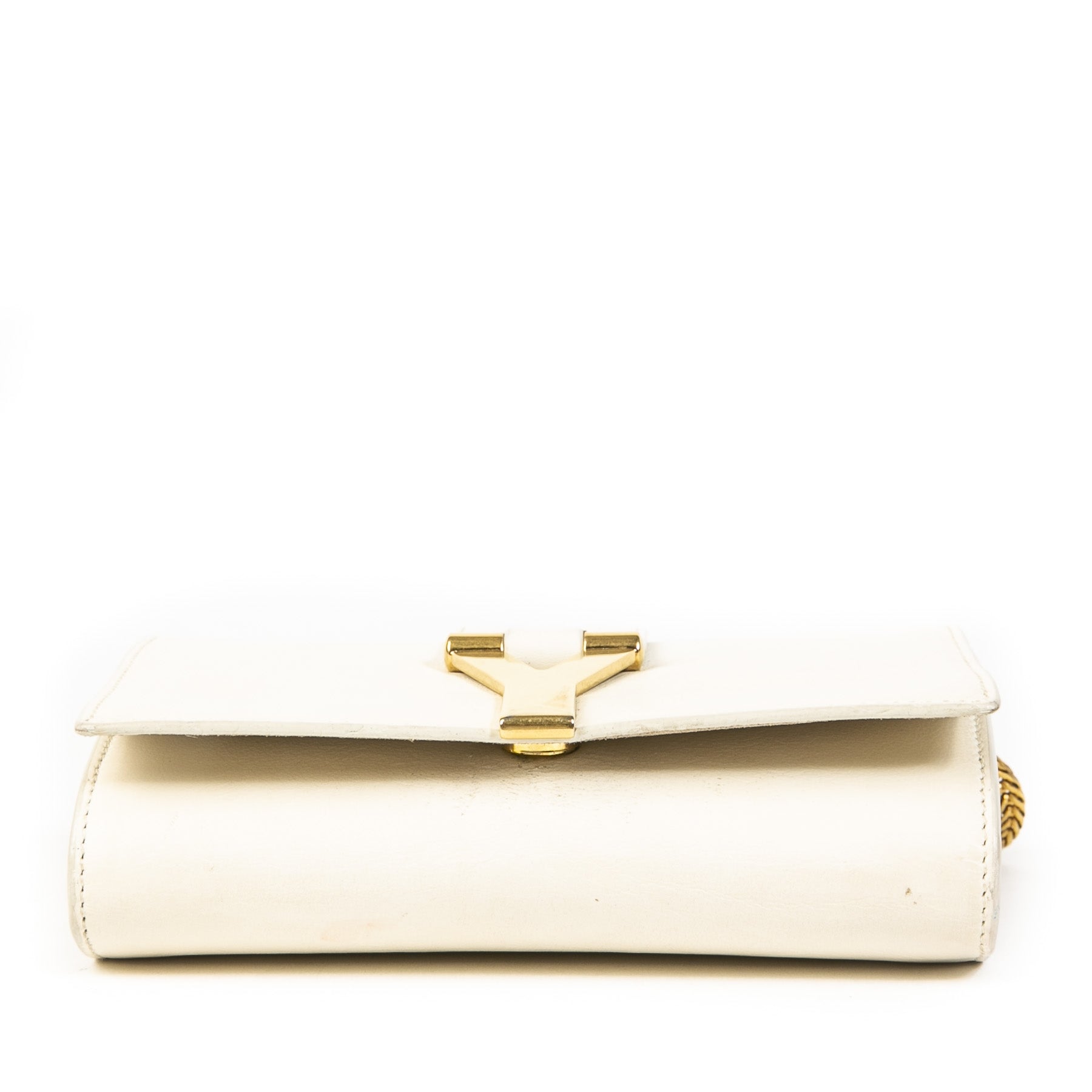 Authentieke Tweedehands Yves Saint Laurent White Leather Shoulder Bag juiste prijs veilig online shoppen luxe merken webshop winkelen Antwerpen België mode fashion