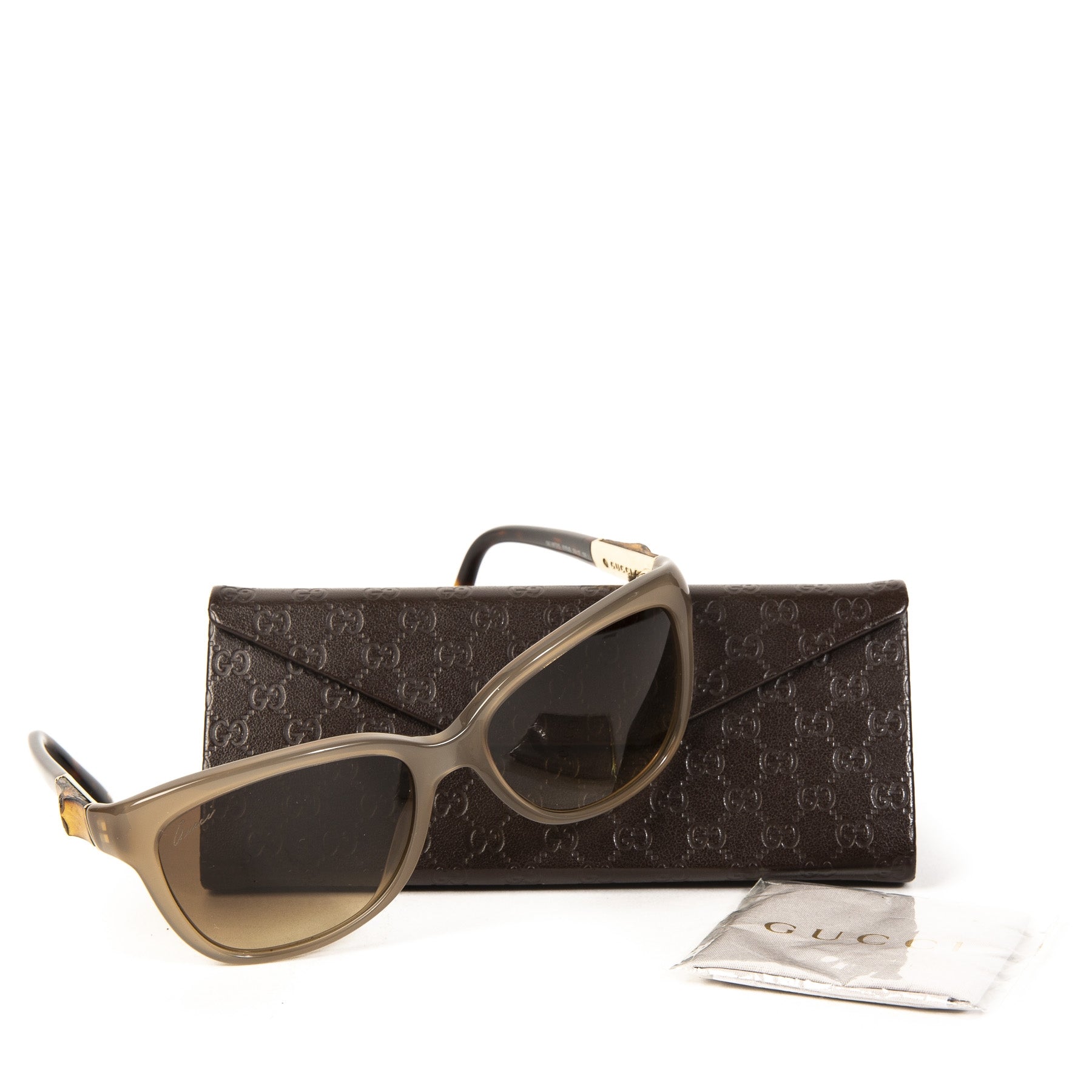 Authentieke Tweedehands Gucci Grey Bamboo Sunglasses juiste prijs veilig online shoppen luxe merken webshop winkelen Antwerpen België mode fashion