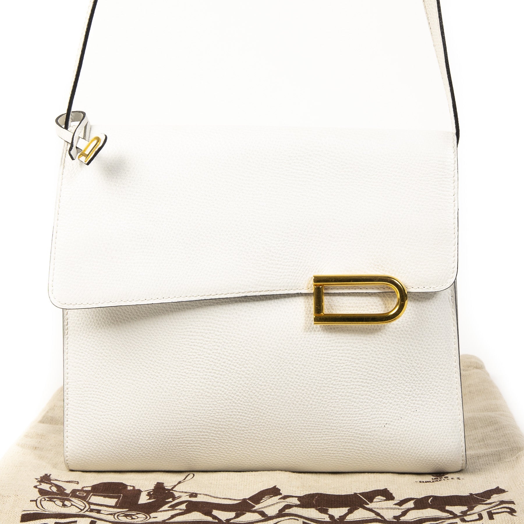 Authentieke Tweedehands Delvaux White Leather Gold D Shoulder Bag juiste prijs veilig online shoppen luxe merken webshop winkelen Antwerpen België mode fashion