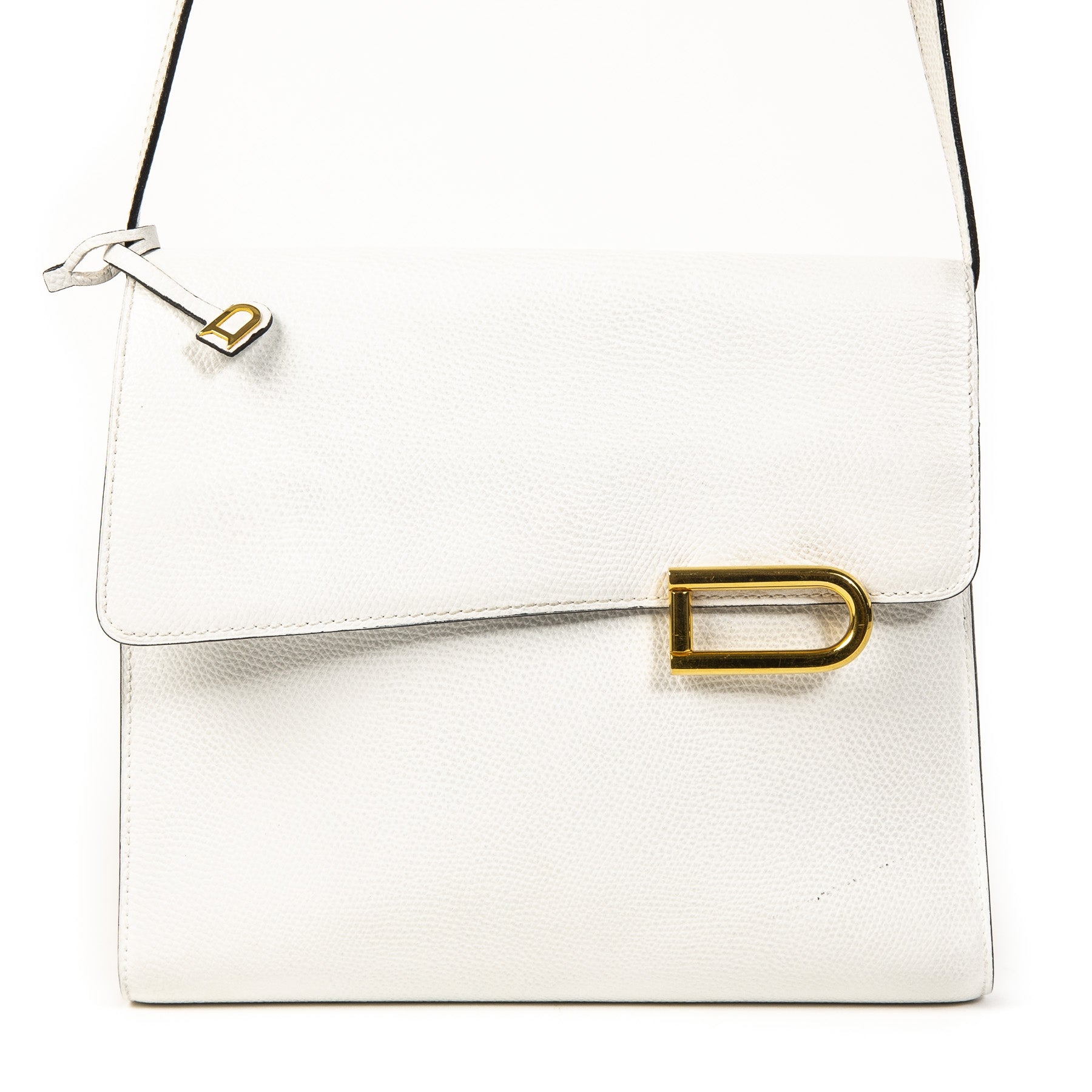 Authentieke Tweedehands Delvaux White Leather Gold D Shoulder Bag juiste prijs veilig online shoppen luxe merken webshop winkelen Antwerpen België mode fashion