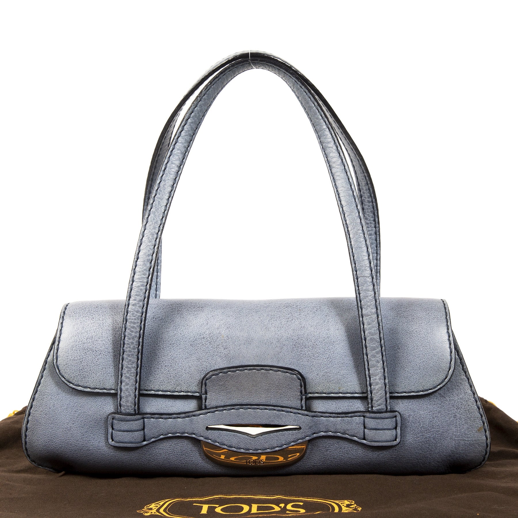 Authentieke Tweedehands Tods Blue Leather Shoulder Bag juiste prijs veilig online shoppen luxe merken webshop winkelen Antwerpen België mode fashion