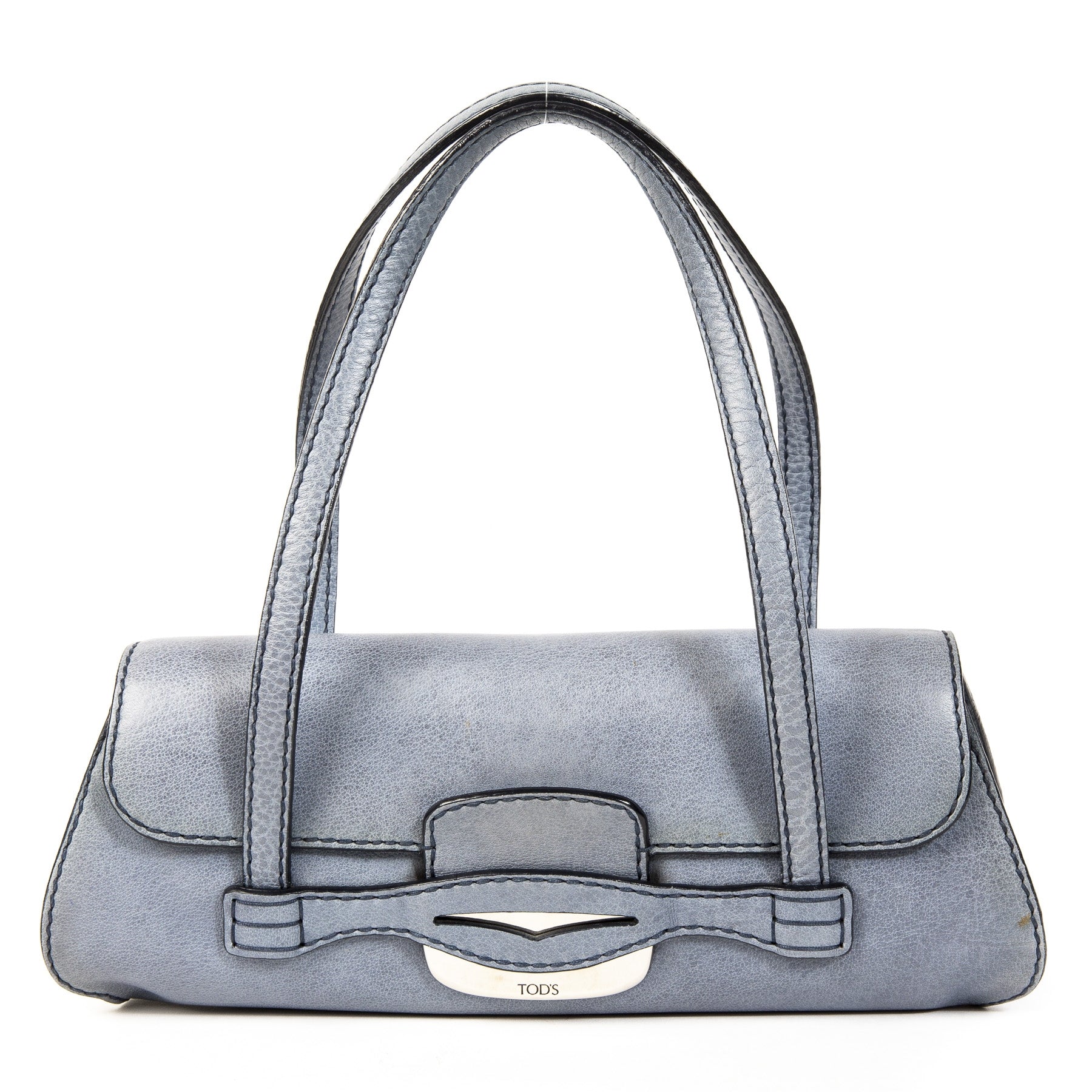 Authentieke Tweedehands Tods Blue Leather Shoulder Bag juiste prijs veilig online shoppen luxe merken webshop winkelen Antwerpen België mode fashion