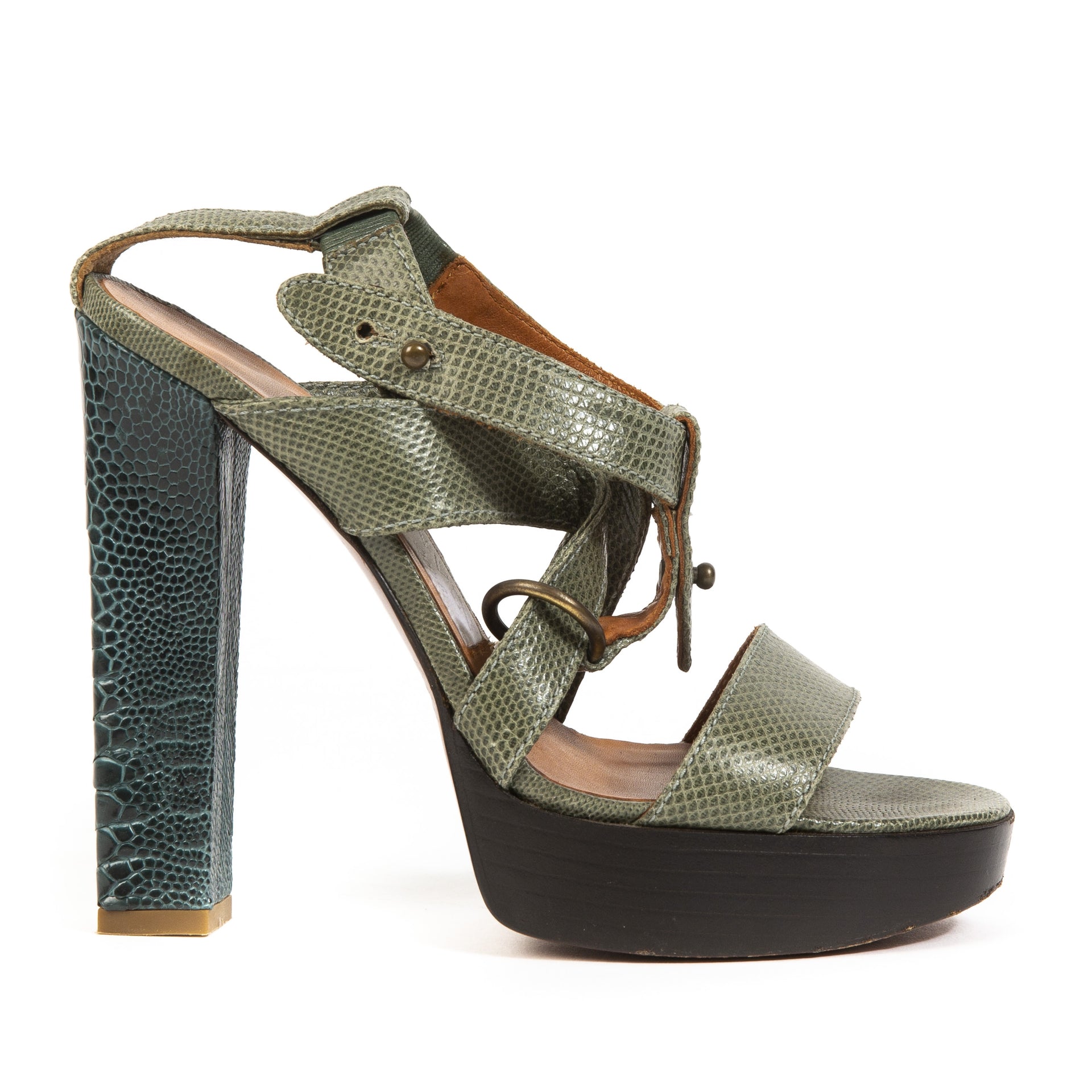 Lanvin Green Snakeskin Gladiator Heel Sandals - Size 38