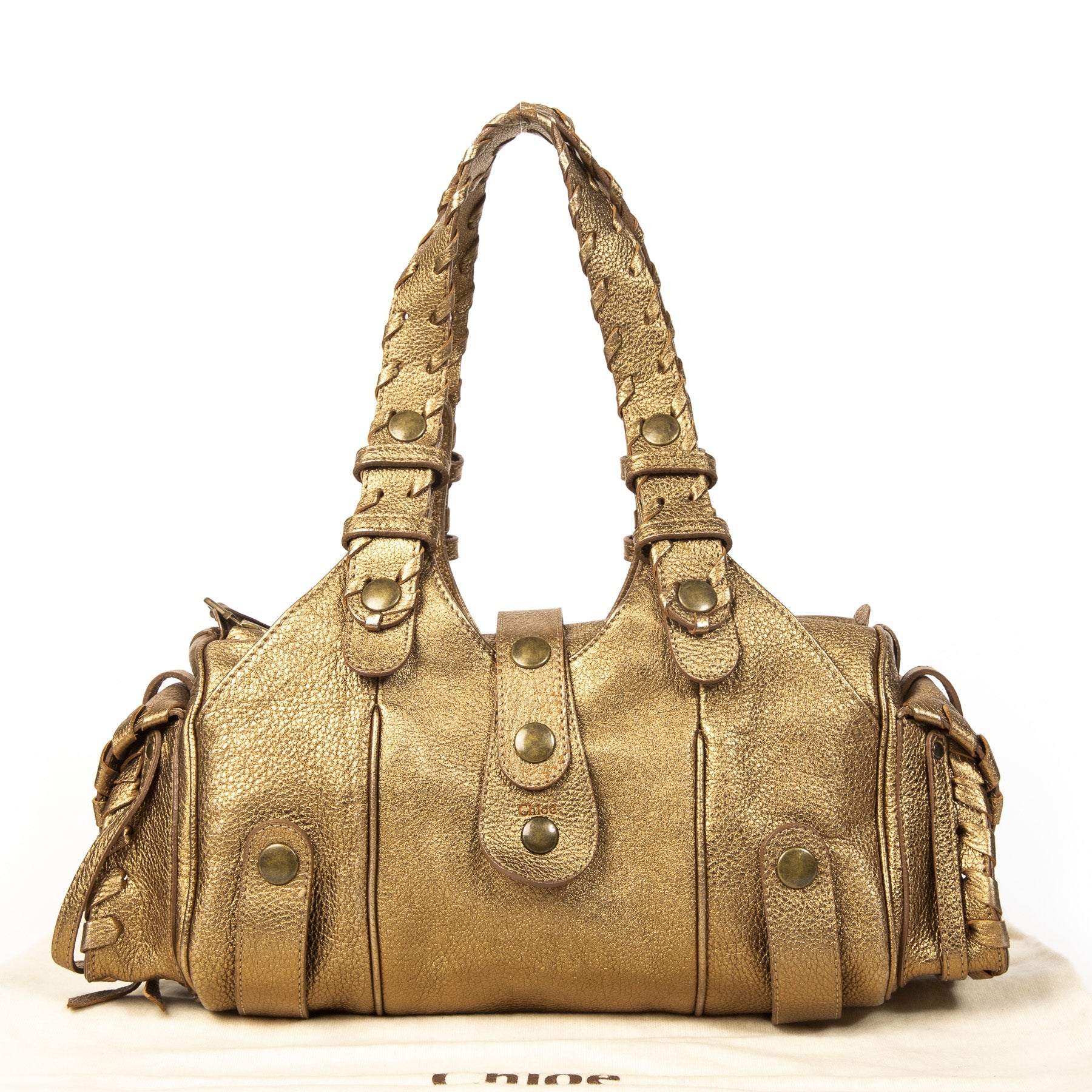 Authentieke tweedehands Chloé Metallic Bronze Leather Silverado Satchel juiste prijs veilig online winkelen LabelLOV webshop luxe merken winkelen Antwerpen België mode fashion