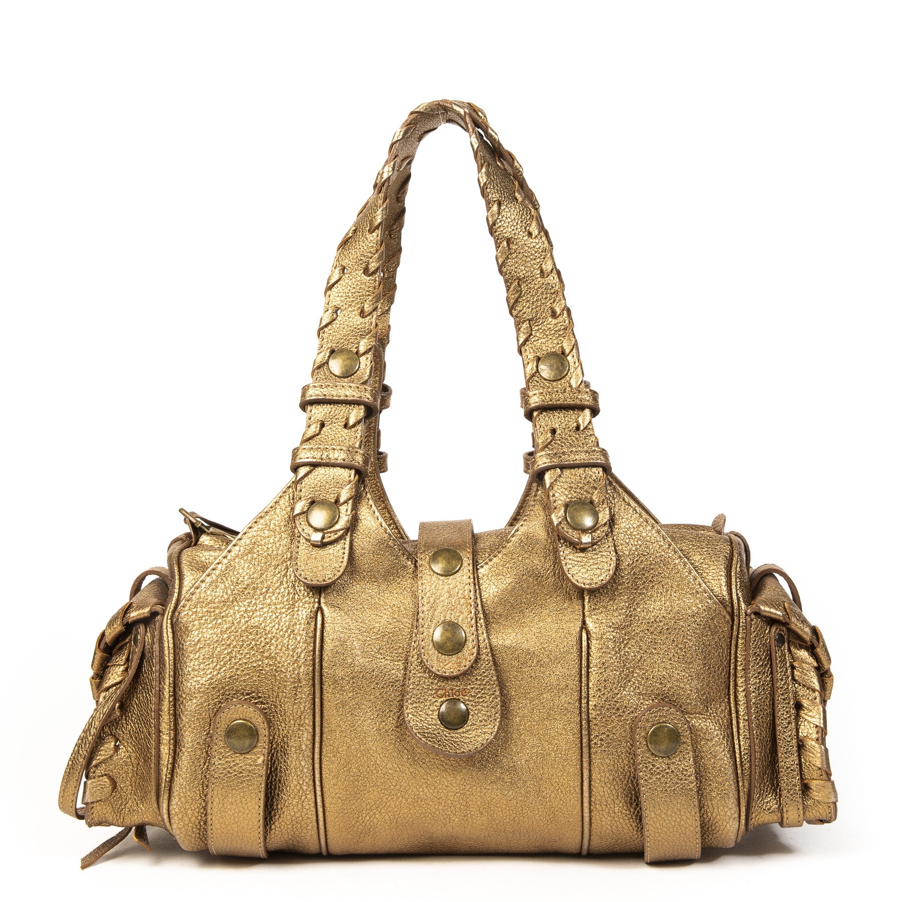 Authentieke tweedehands Chloé Metallic Bronze Leather Silverado Satchel juiste prijs veilig online winkelen LabelLOV webshop luxe merken winkelen Antwerpen België mode fashion